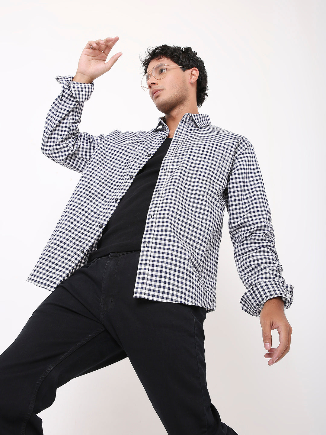 NAVY BLUE OXFORD GINGHAM COTTON SHIRT