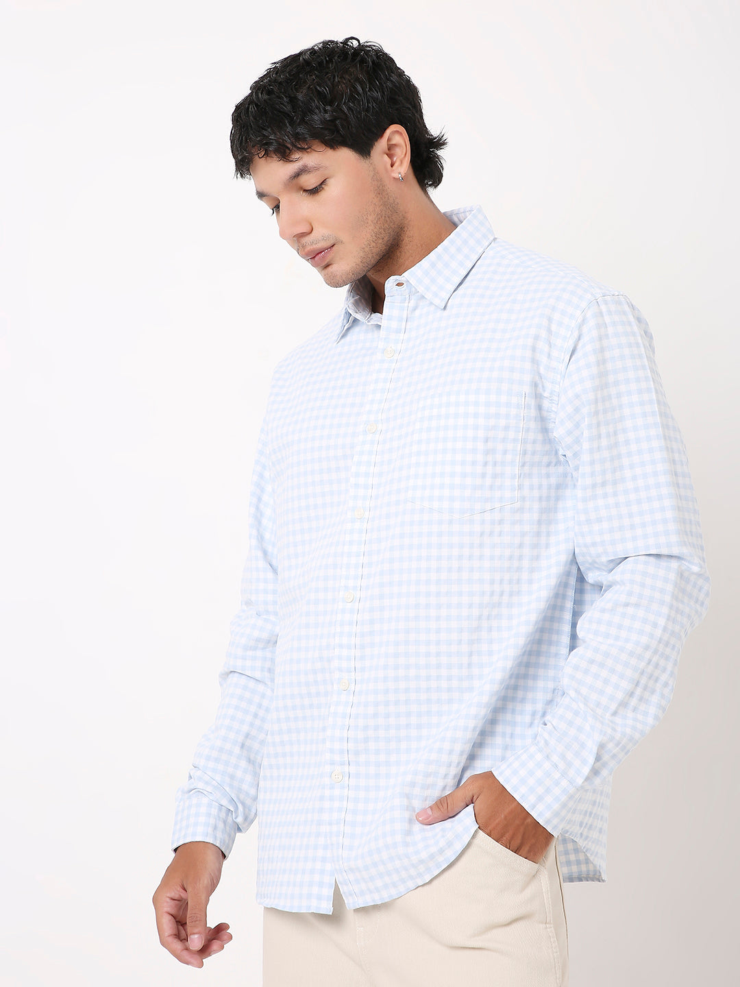 BLUE OXFORD GINGHAM COTTON SHIRT