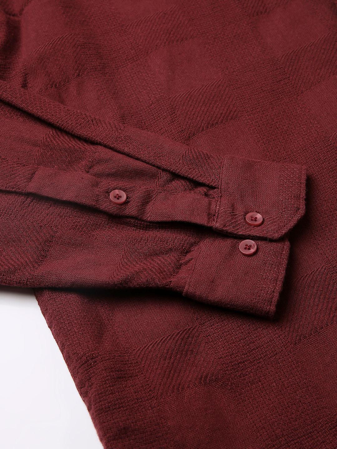 TEXTURED CHECKERED MAROON COTTON SHIRT