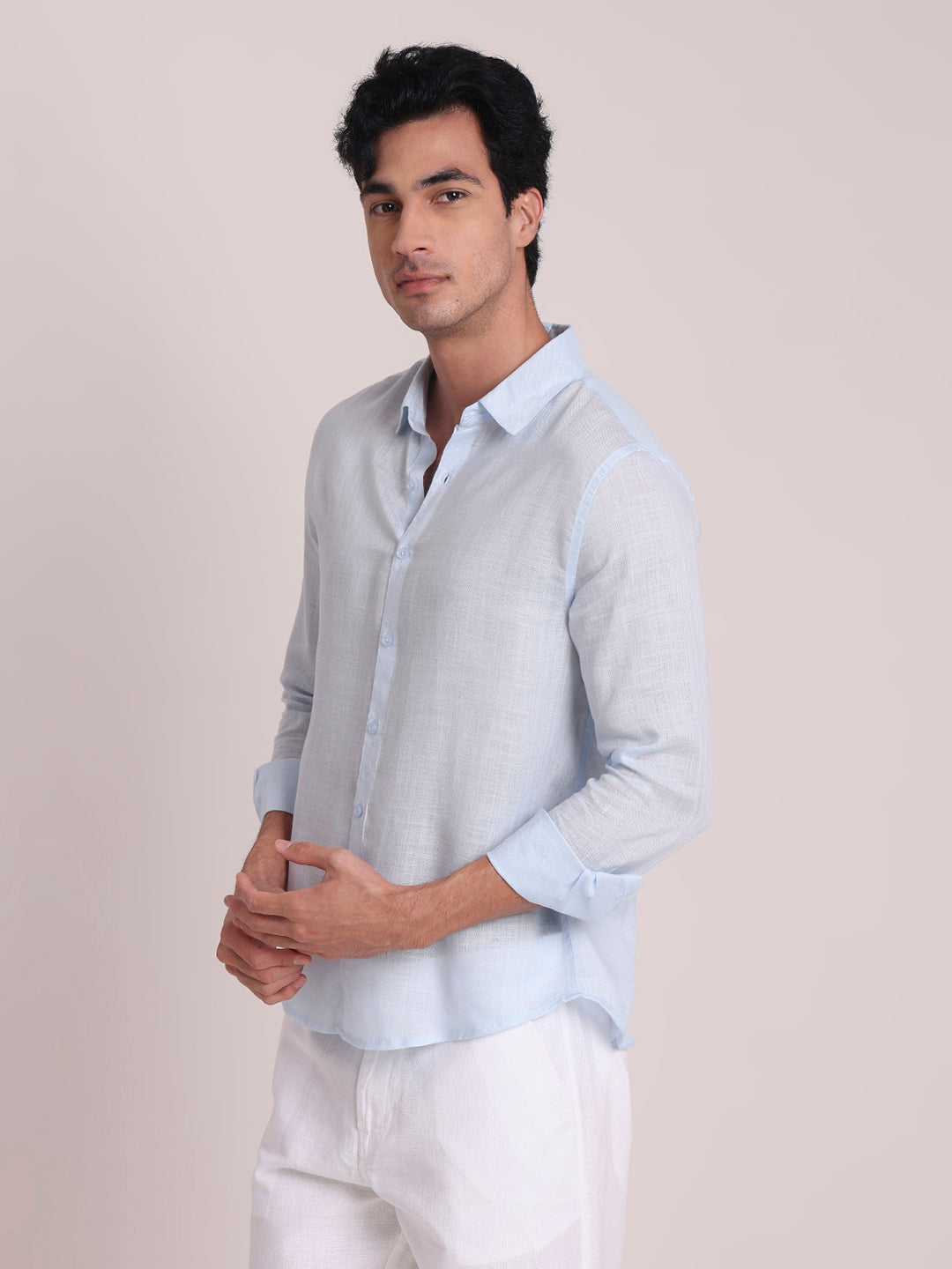 Light Blue Premium Linen Blend Shirt