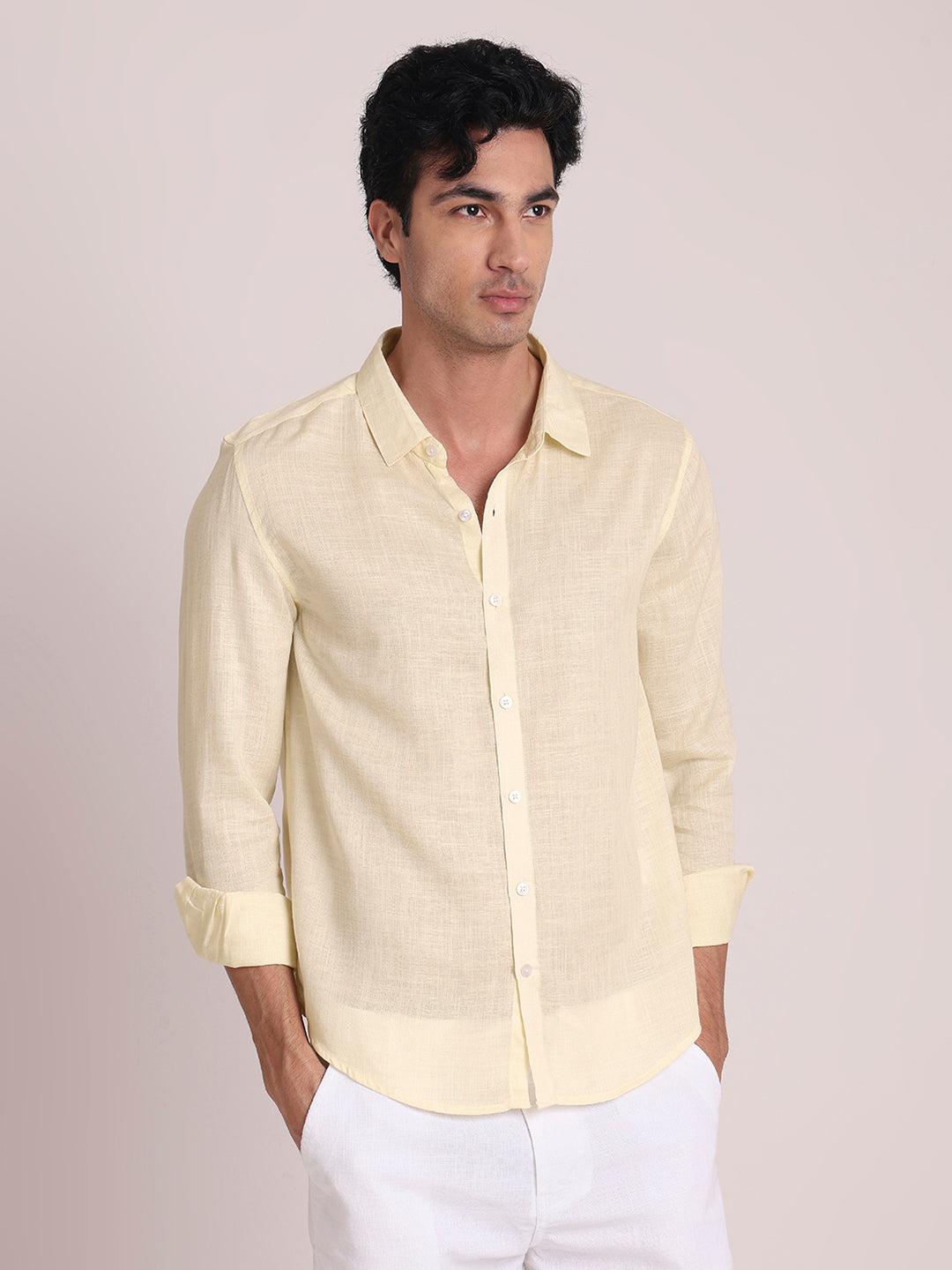 Lemon Yellow Premium Linen Blend Shirt