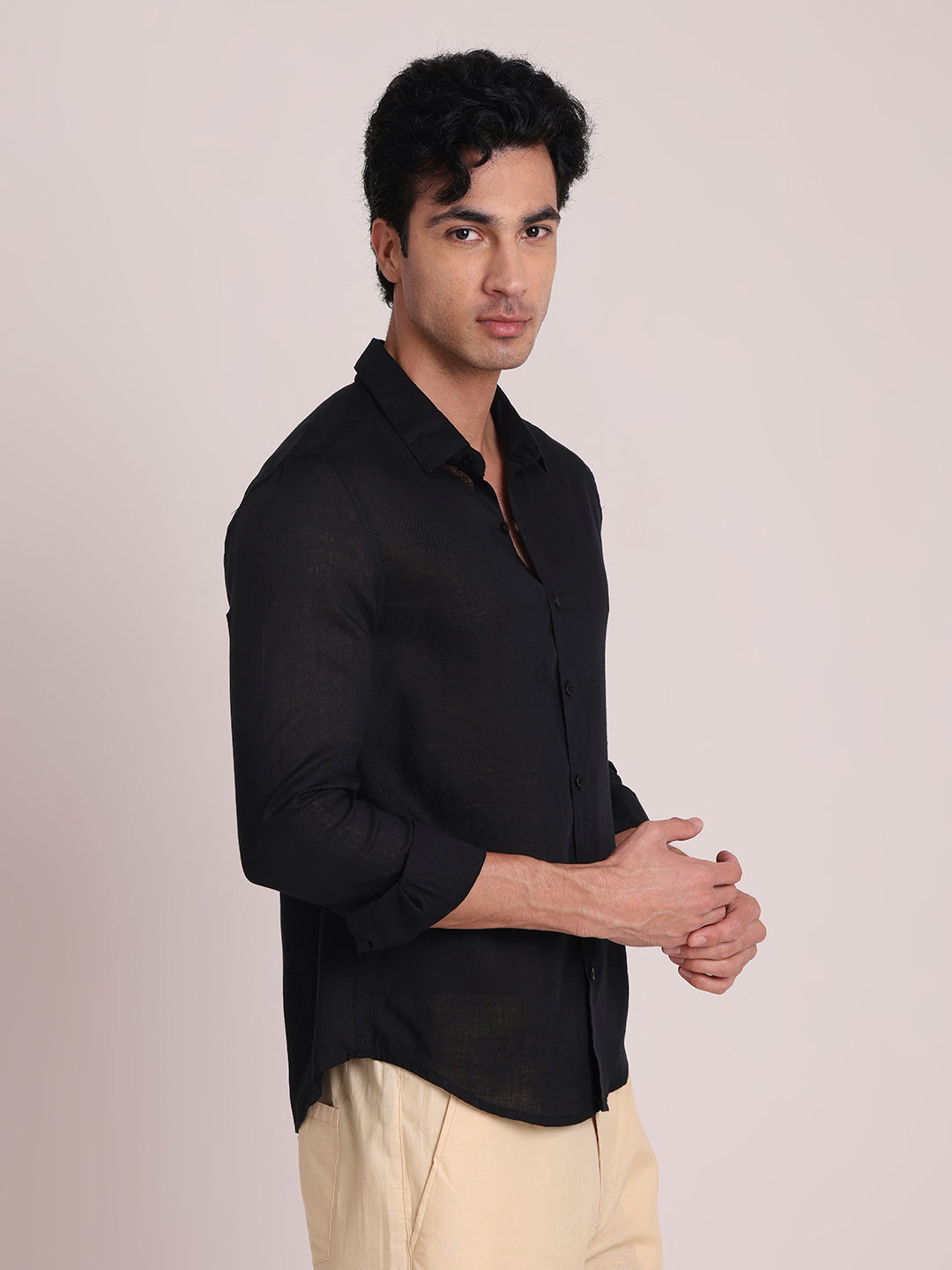 Black Premium Linen Blend Shirt