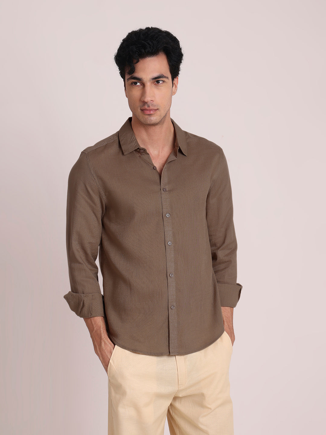 Beige Premium Linen Blend Shirt
