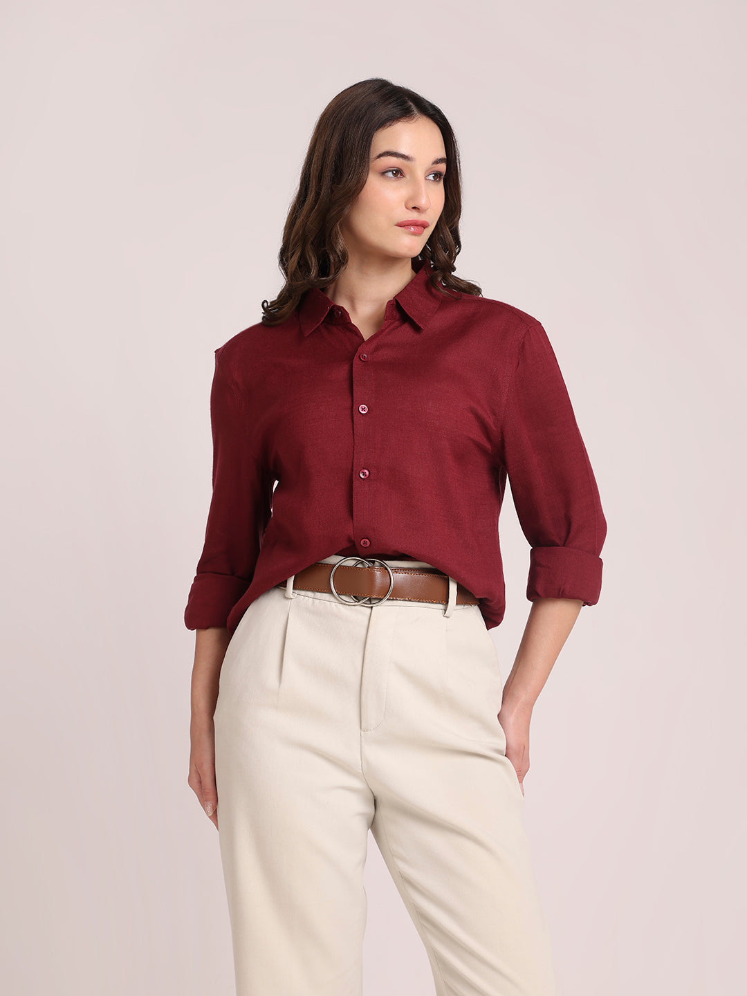 Maroon Premium Linen Blend Shirt