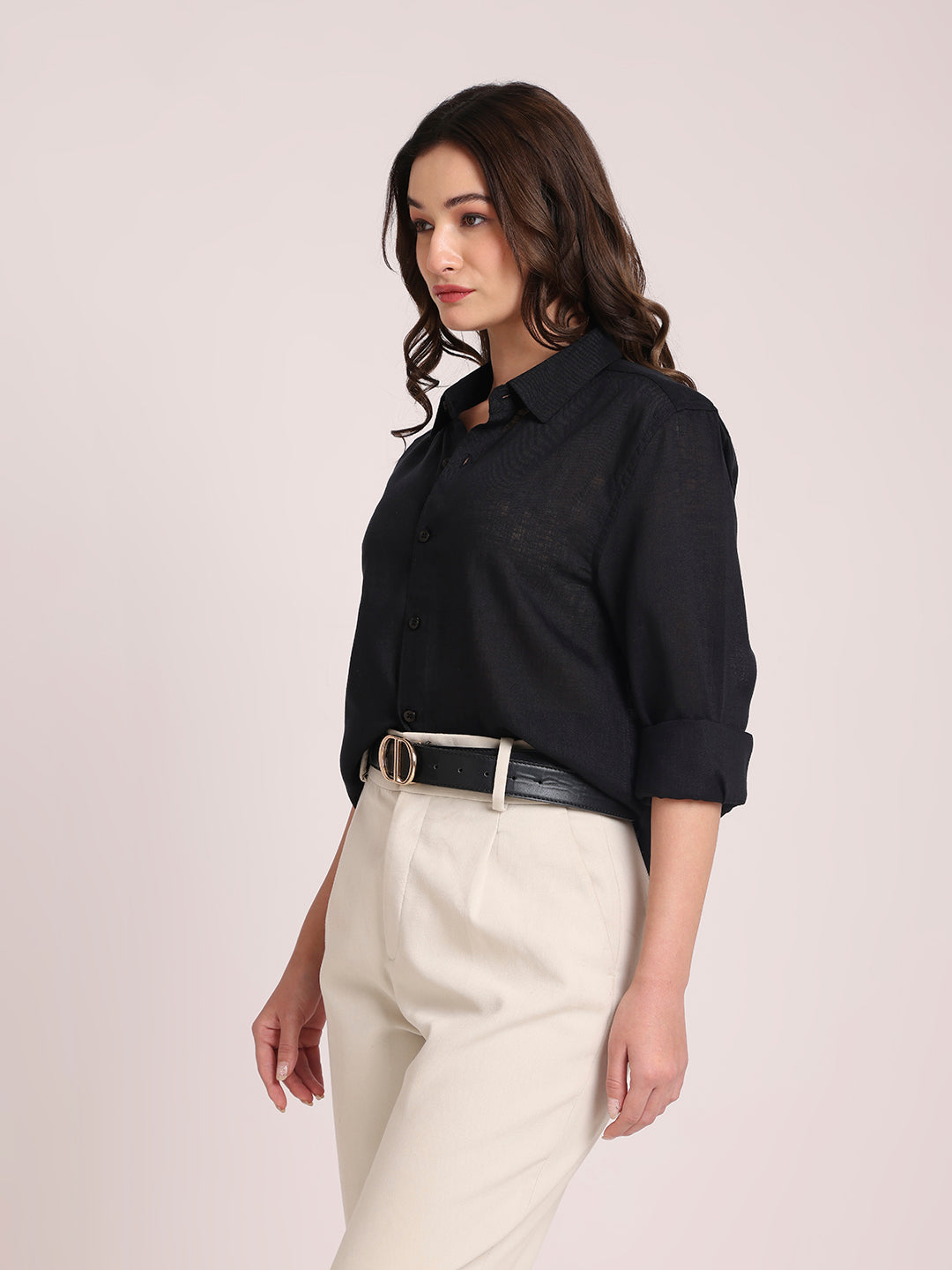 Black Premium Linen Blend Shirt