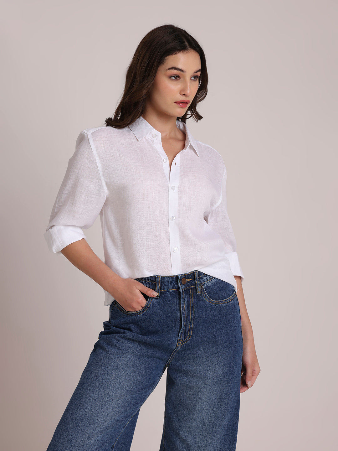 White Premium Linen Blend Shirt