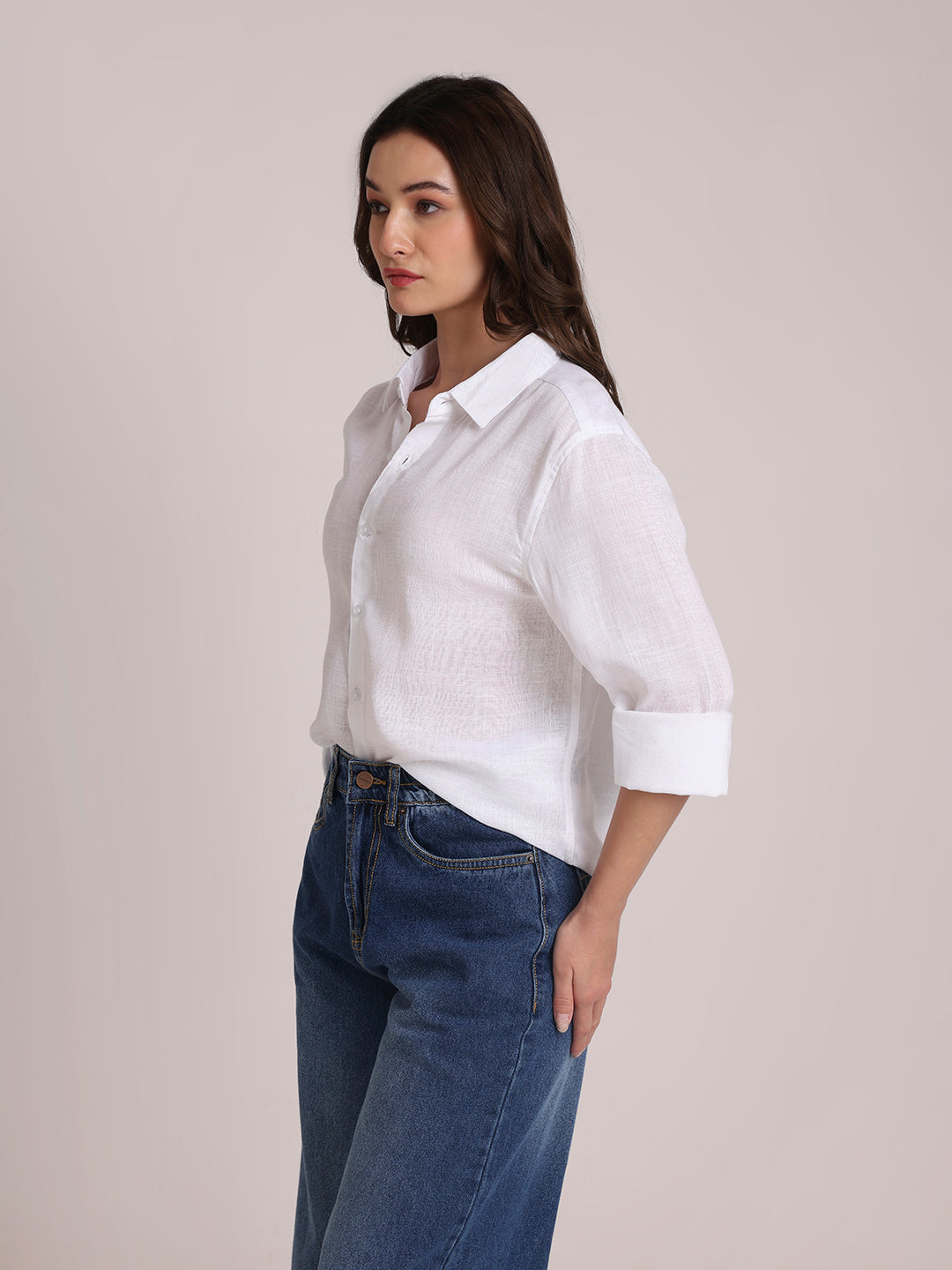White Premium Linen Blend Shirt