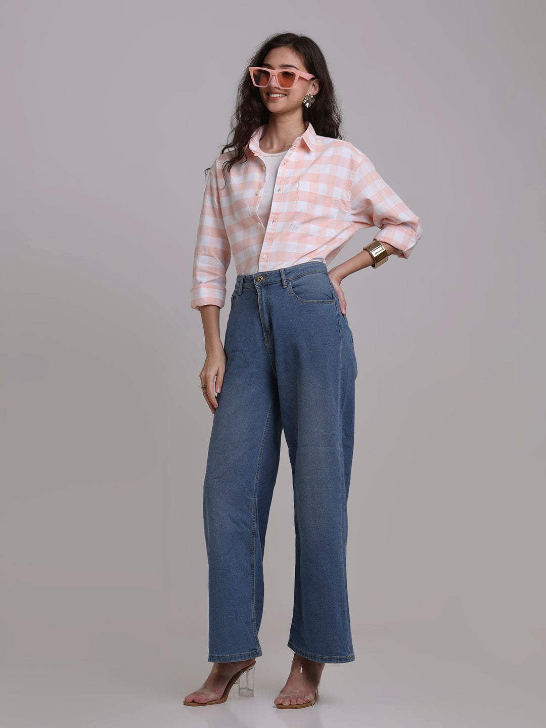 Oxford Peach Checkered Oversized Shirt