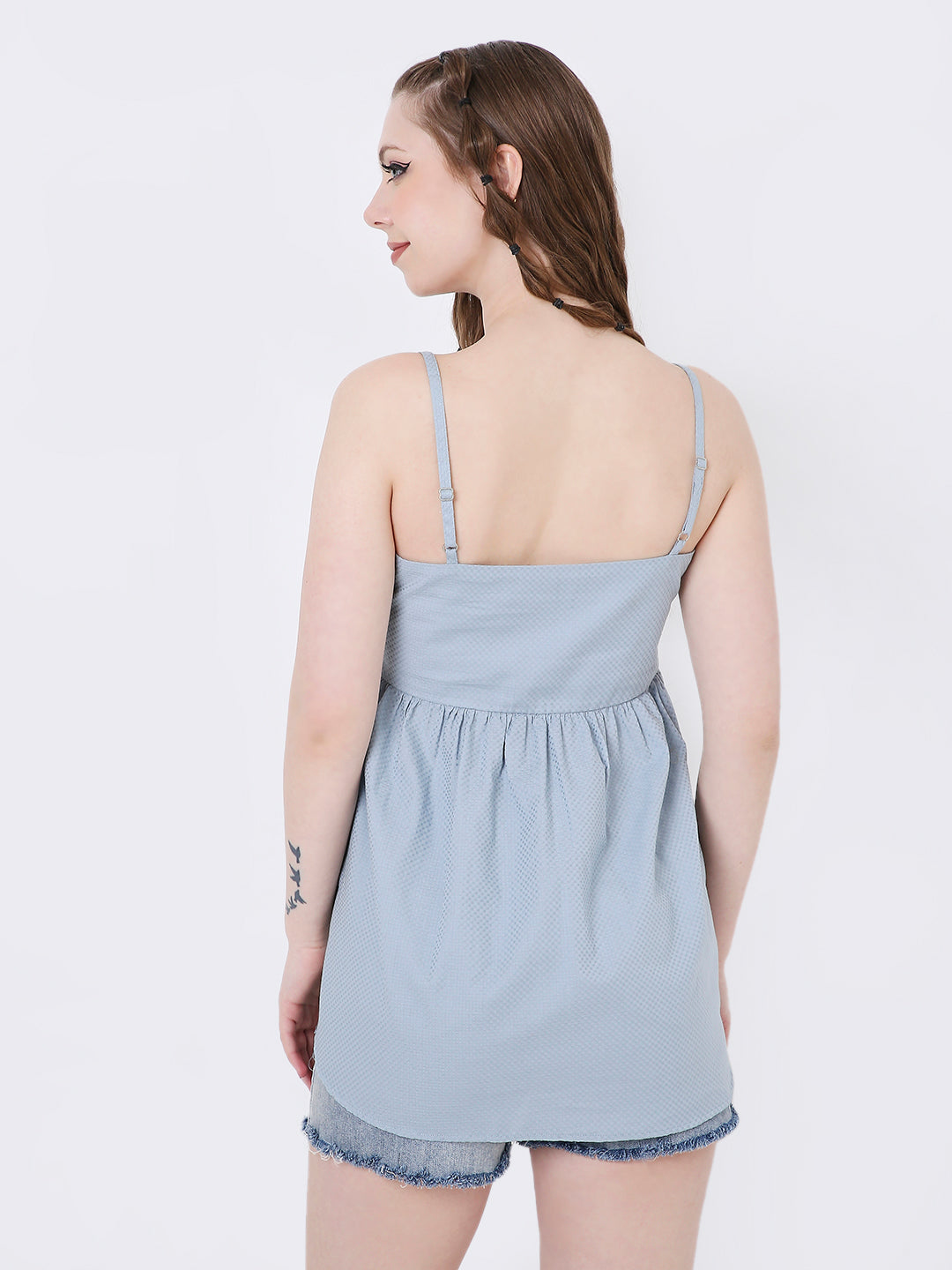 LIGHT BLUE TEXTURED SPAGHETTI STRAP TOP