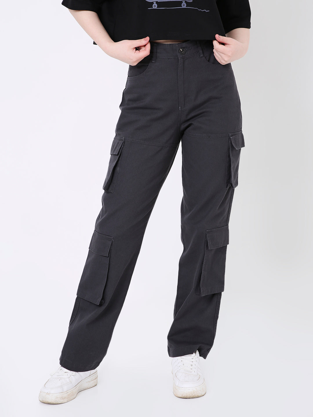 DARK GREY 8 POCKET CARGO PANTS