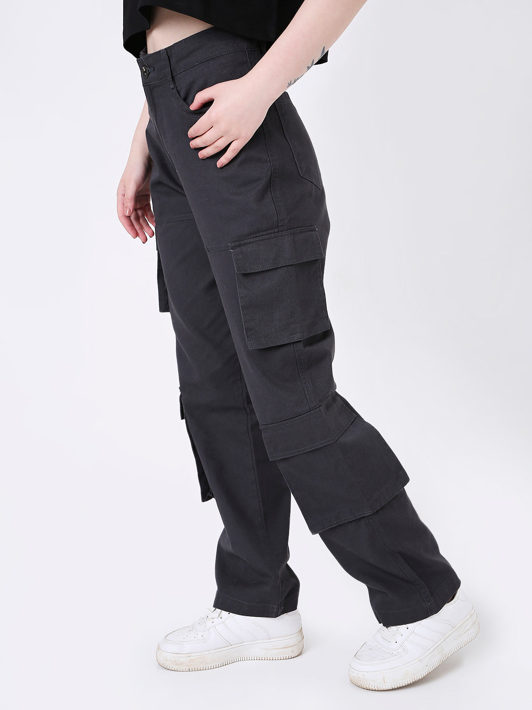 DARK GREY 8 POCKET CARGO PANTS