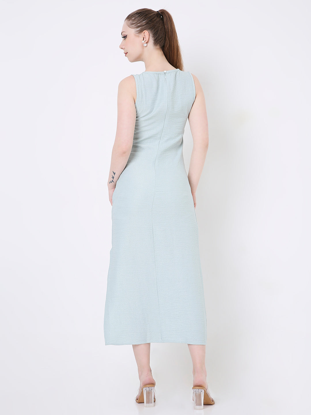 SLEEVELESS TEXTURED MIDI DRESS WITH SIDE SLIT