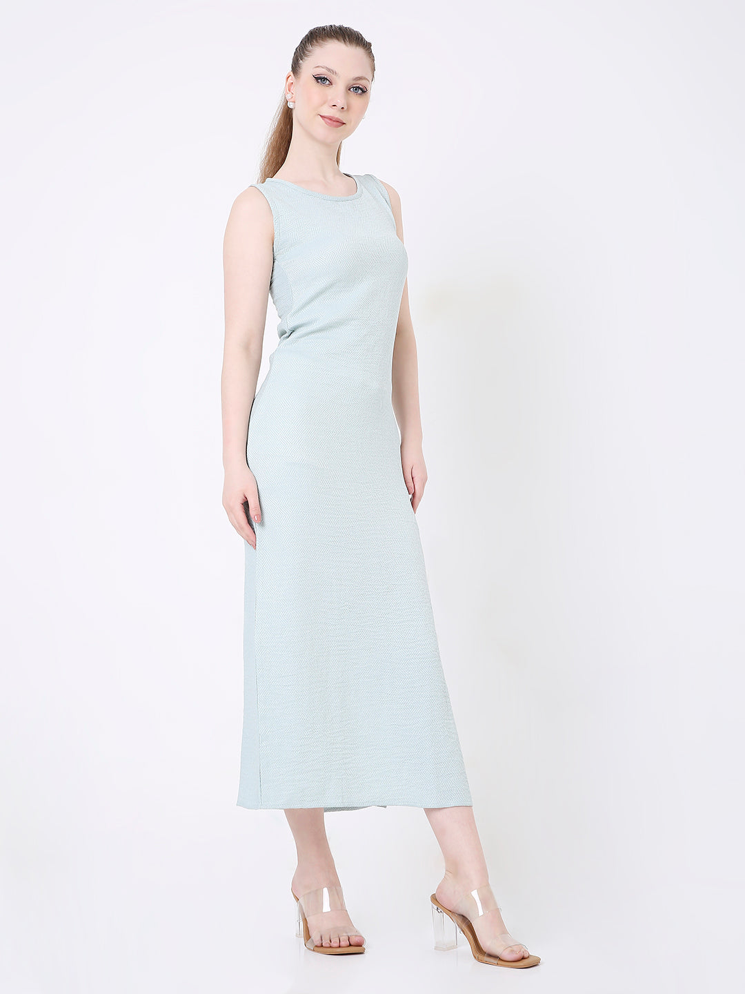 PASTEL GREEN MIDI DRESS WITH SIDE SLIT