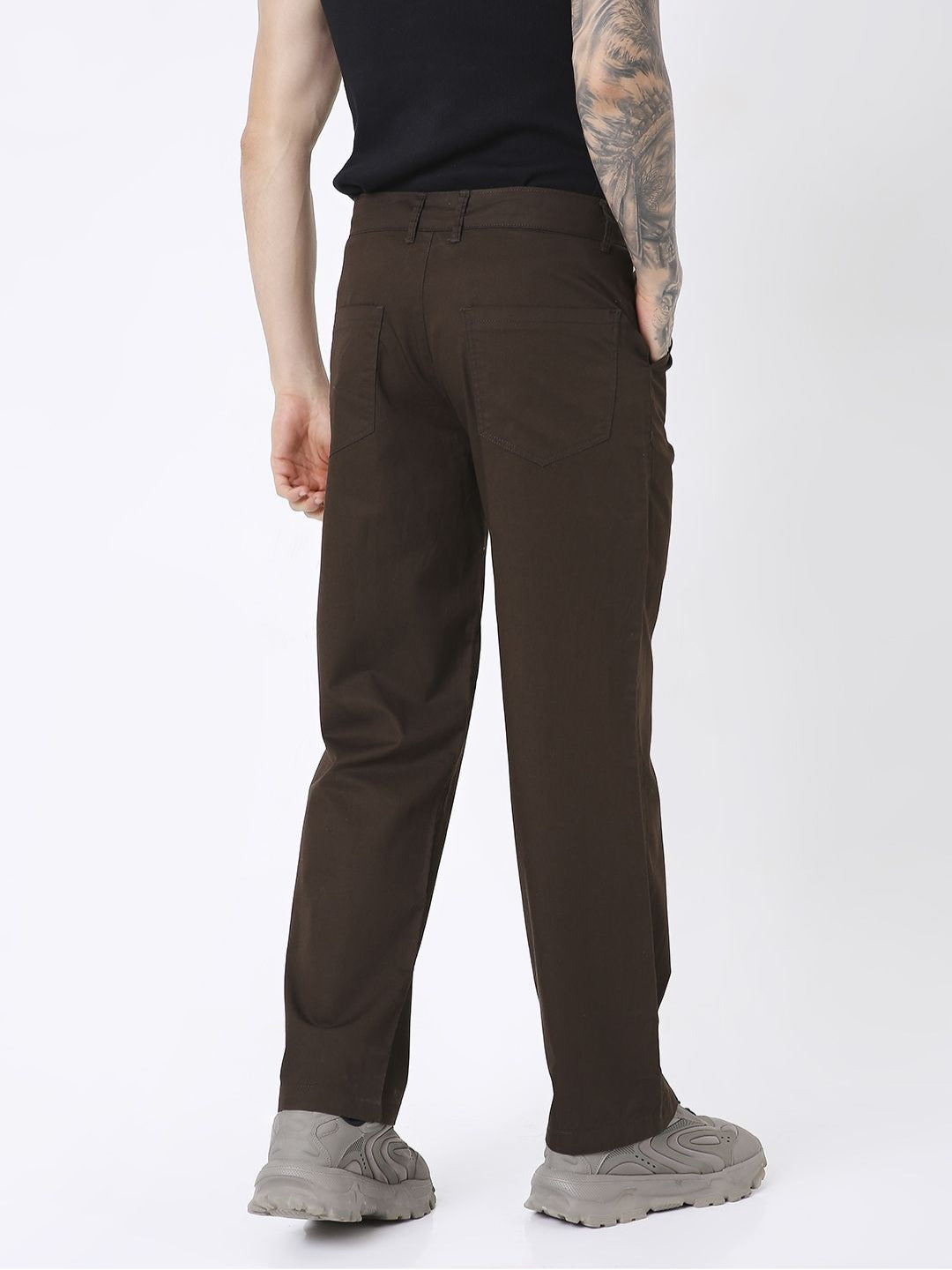 BROWN CLASSIC STRAIGHT-LEG COTTON PANTS