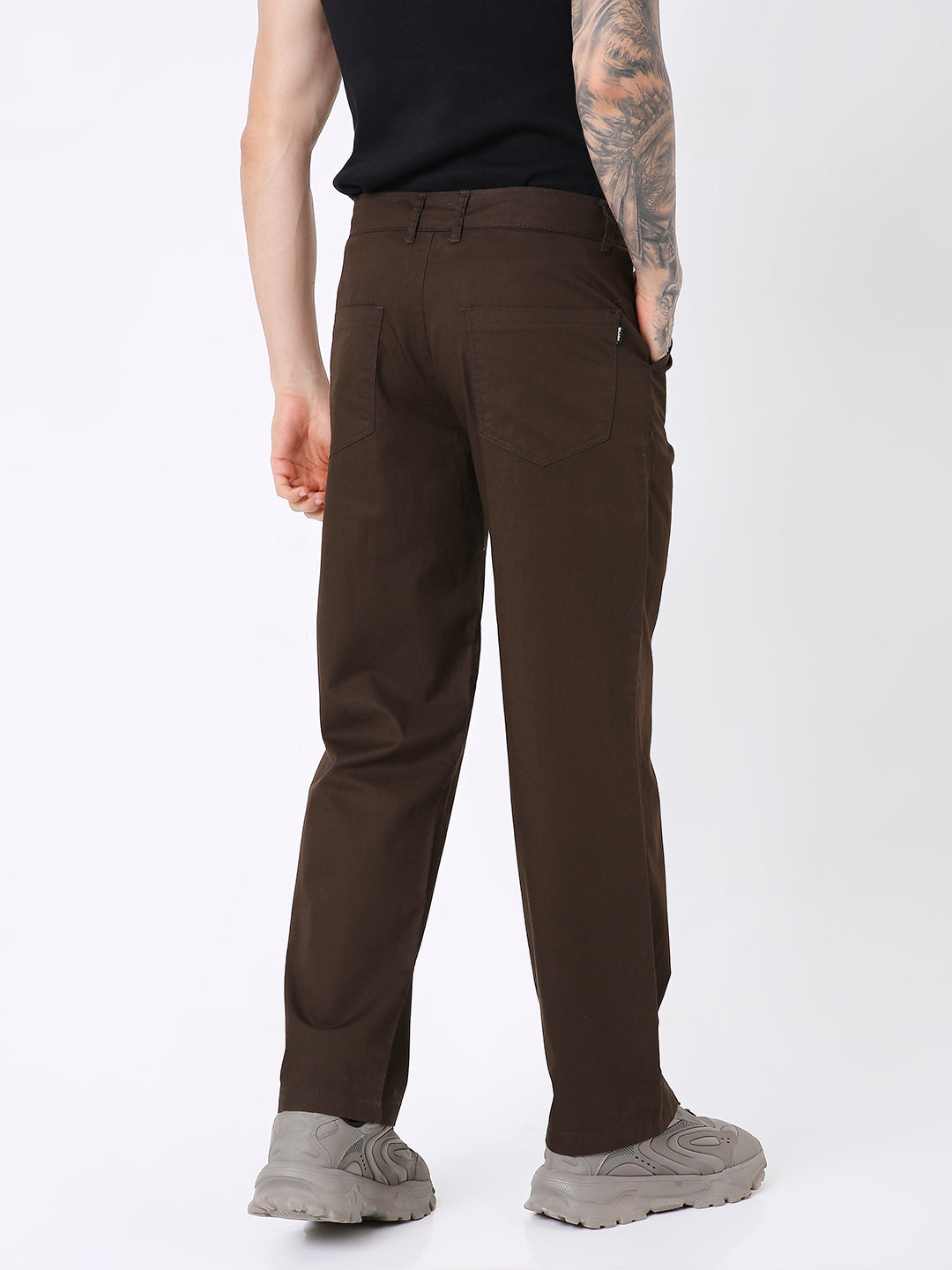 BROWN CLASSIC STRAIGHT-LEG COTTON PANTS