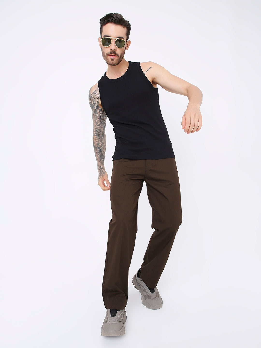 BROWN CLASSIC STRAIGHT-LEG COTTON PANTS