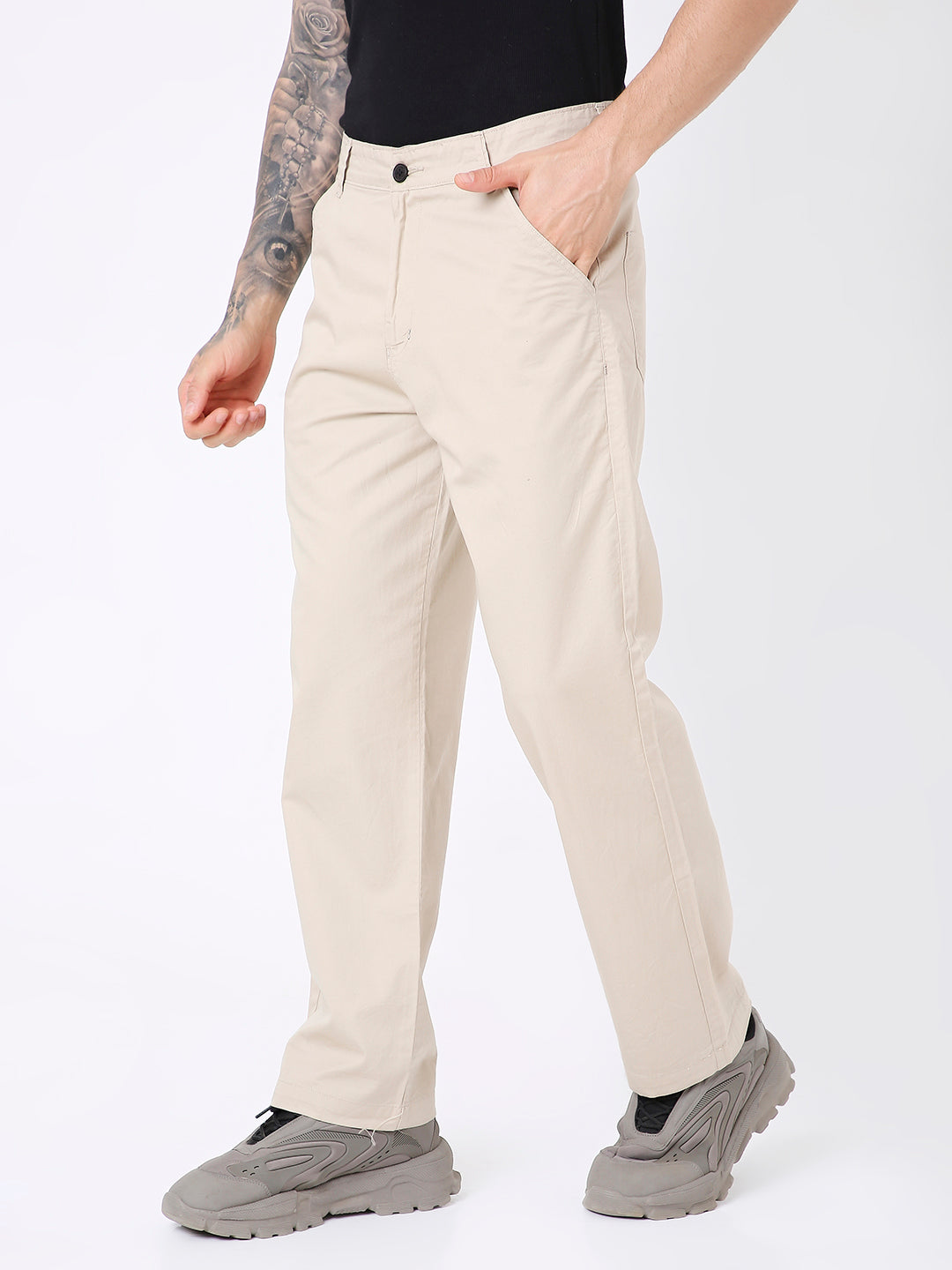 CREAM CLASSIC STRAIGHT-LEG COTTON PANTS