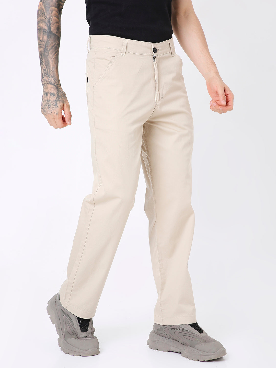 CREAM CLASSIC STRAIGHT-LEG COTTON PANTS