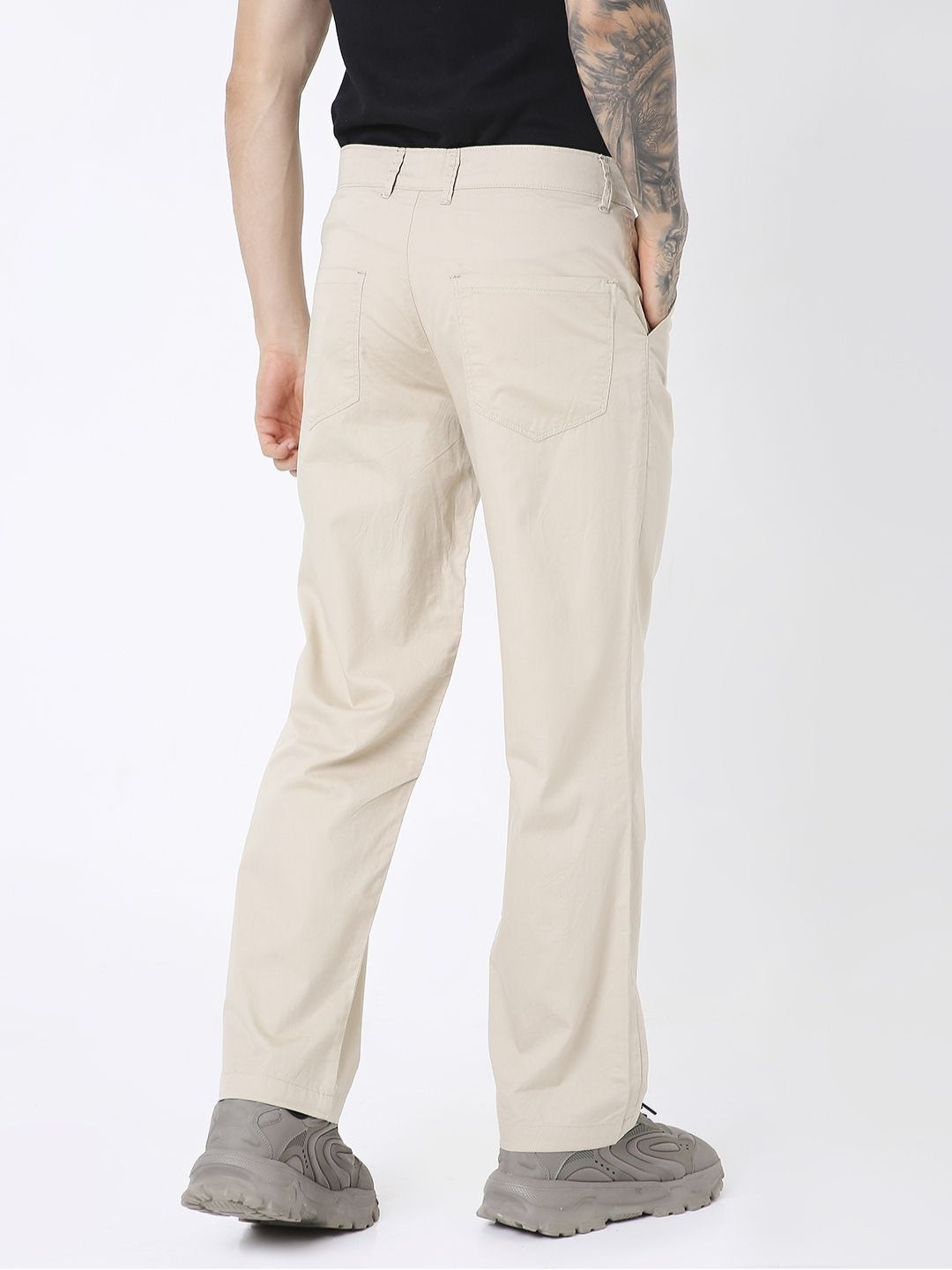 CREAM CLASSIC STRAIGHT-LEG COTTON PANTS