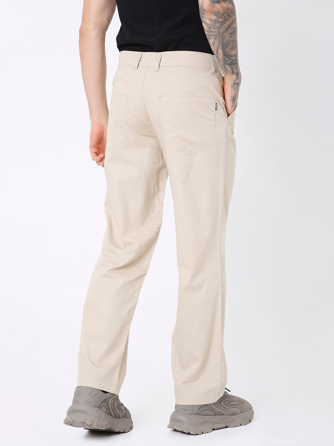 CREAM CLASSIC STRAIGHT-LEG COTTON PANTS