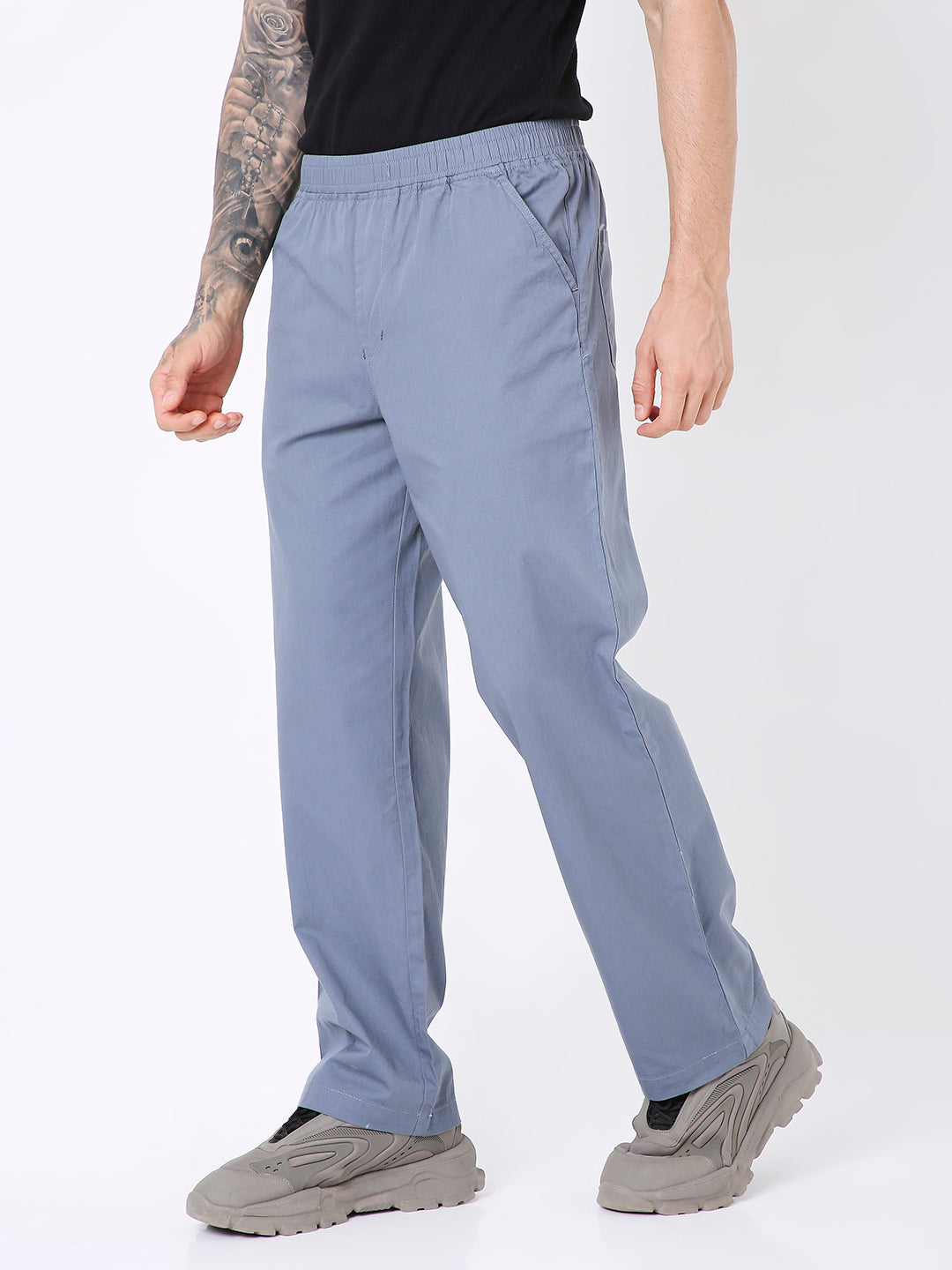 SLATE BLUE CLASSIC FIT DRAWSTRING PANTS