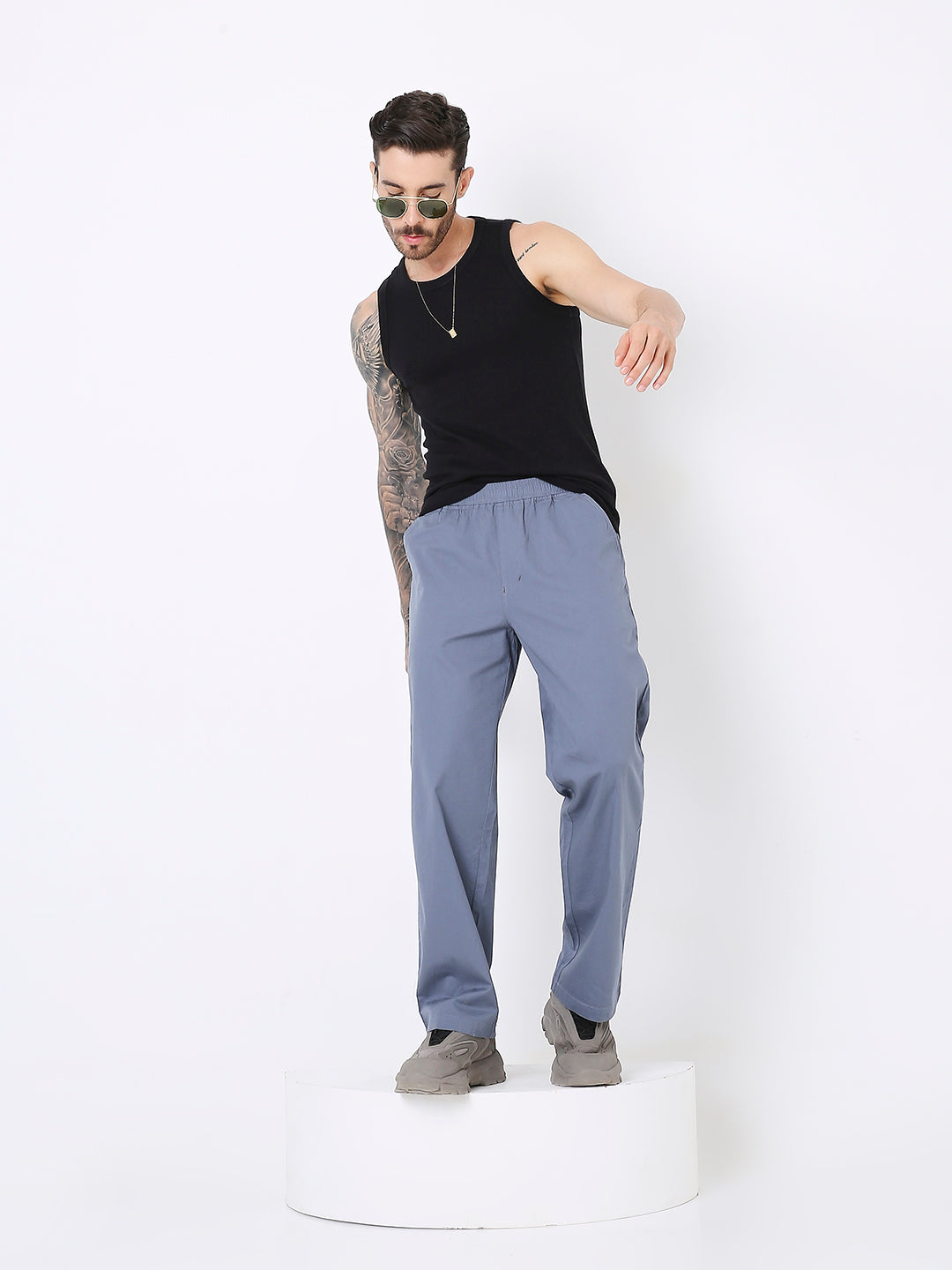 SLATE BLUE CLASSIC FIT DRAWSTRING PANTS