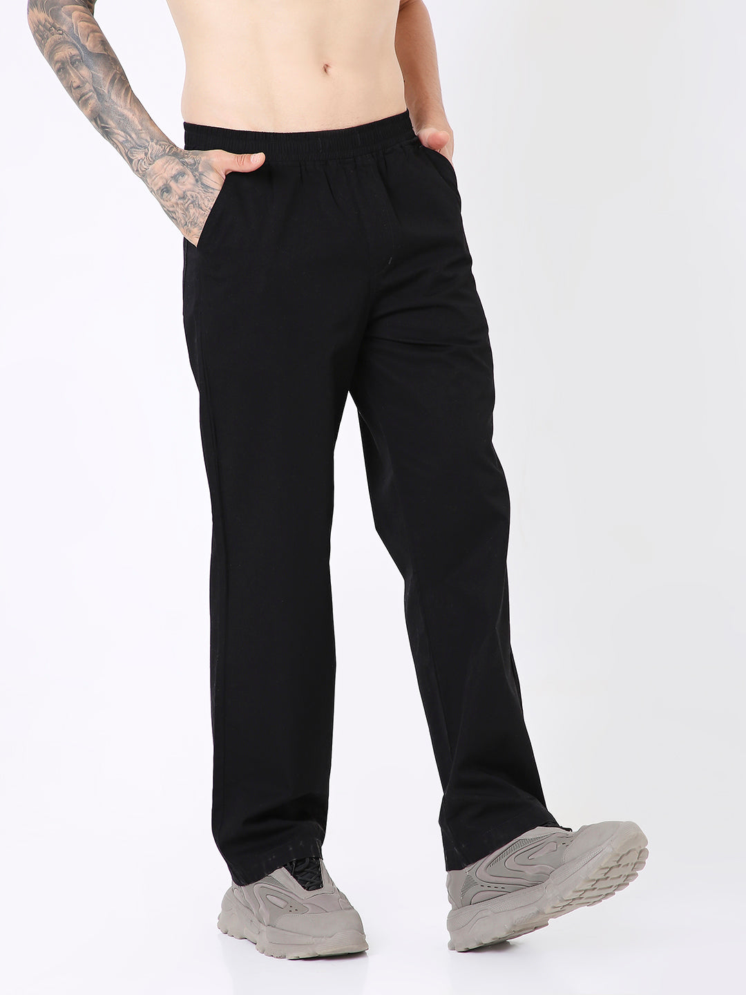 BLACK CLASSIC FIT DRAWSTRING PANTS