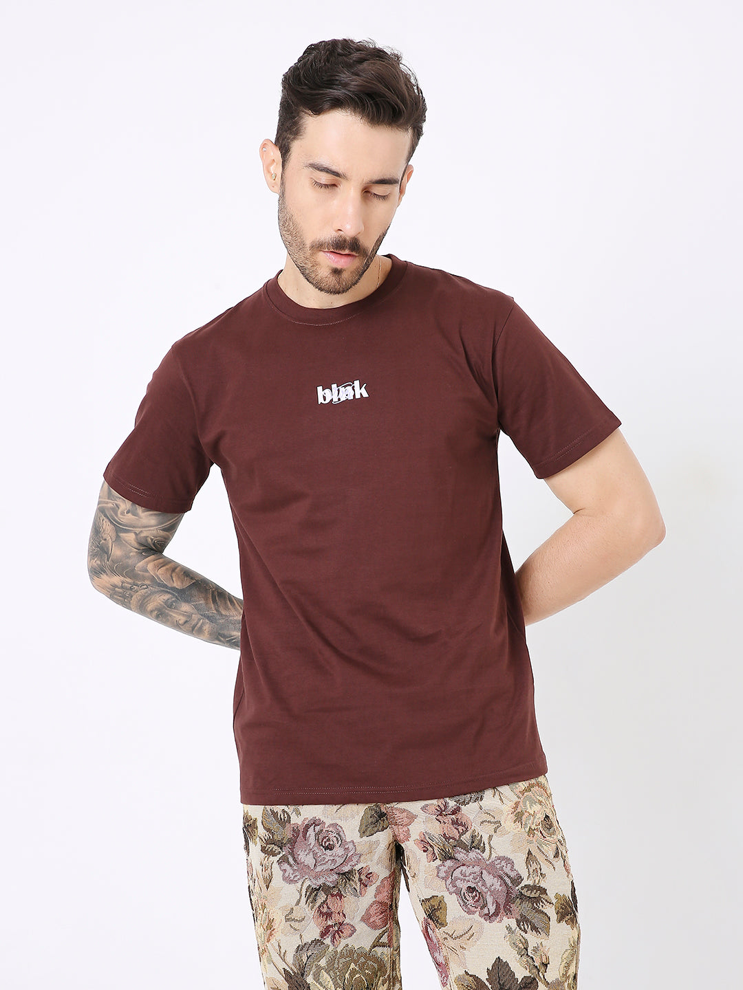 RELAXED FIT BROWN PRINTED TSHIRT