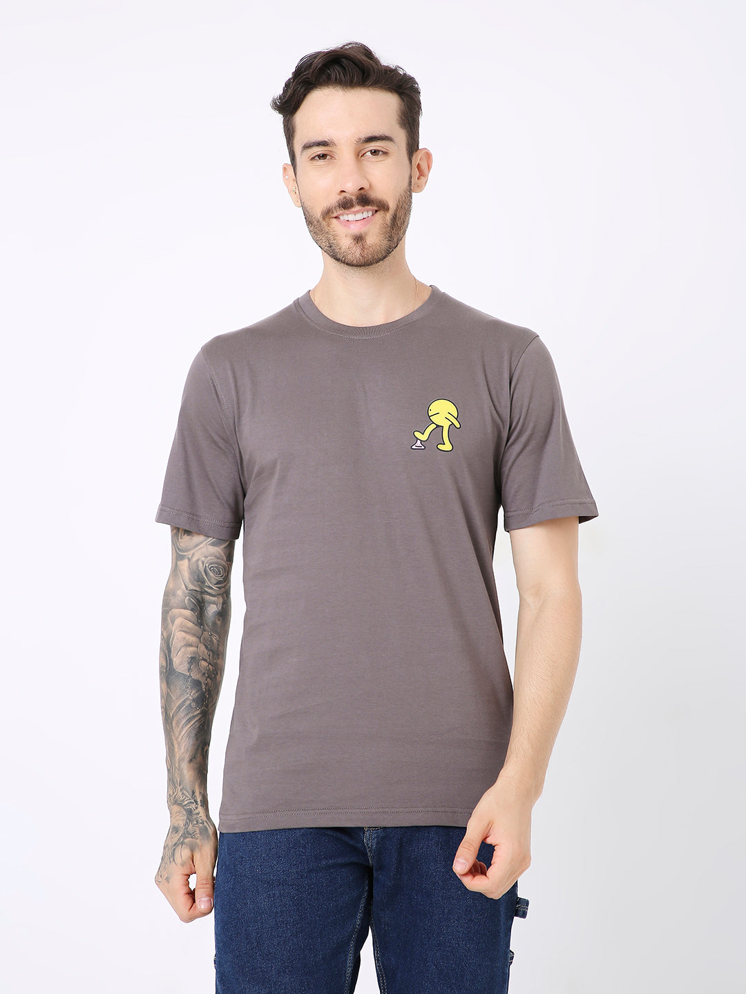 RELAXED FIT STEEL GREY PRINTED TSHIRT