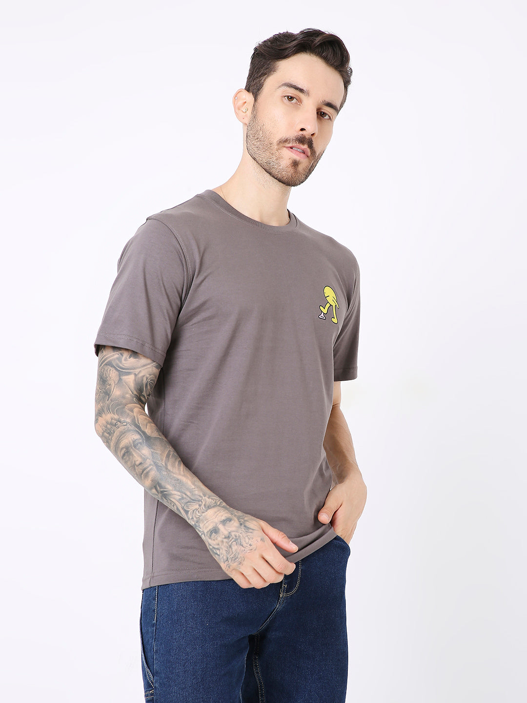 RELAXED FIT STEEL GREY PRINTED TSHIRT
