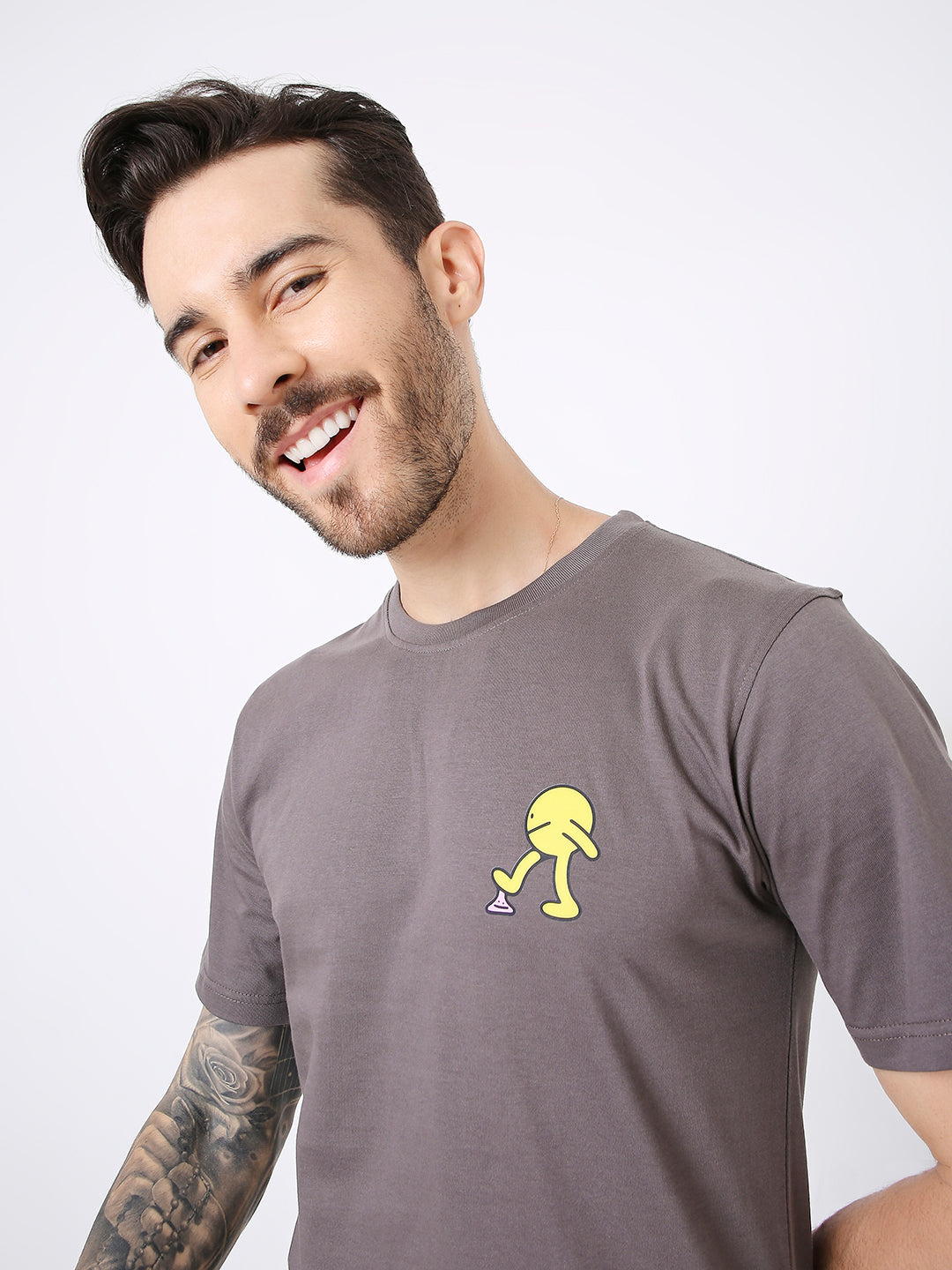 RELAXED FIT STEEL GREY PRINTED TSHIRT