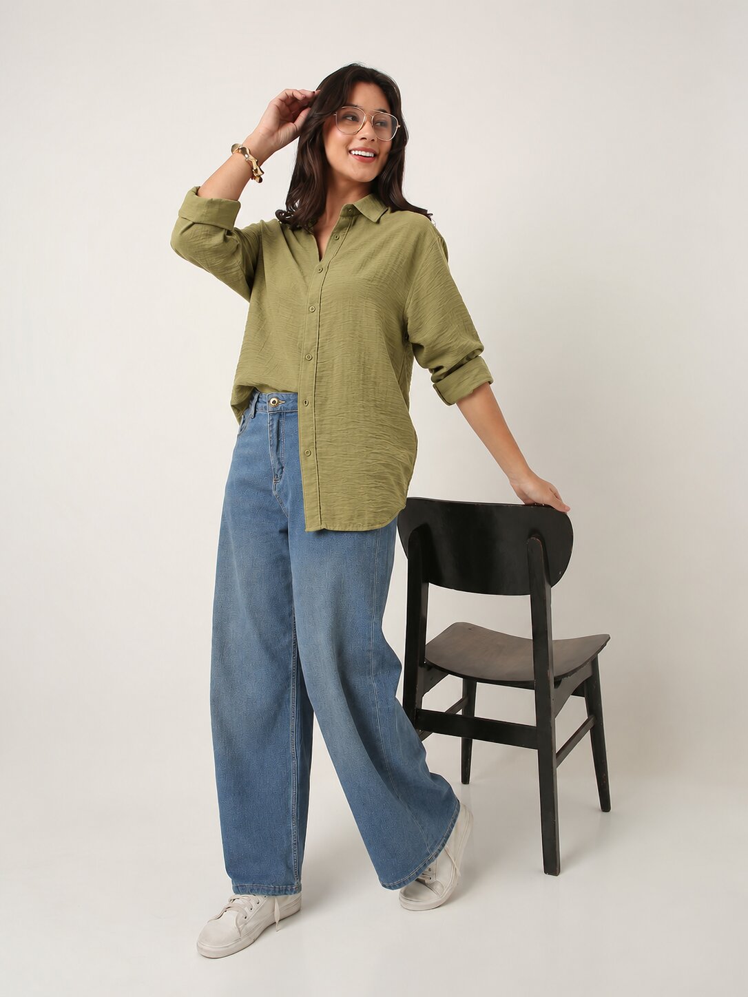 Pastel Olive Textured Relaxed Fit Button-Down Shirt
