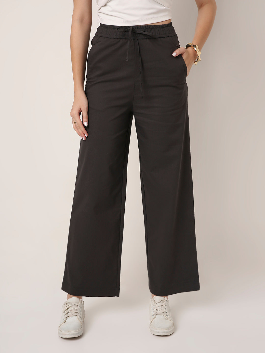 GRAY High-Waist Wide-Leg Pants