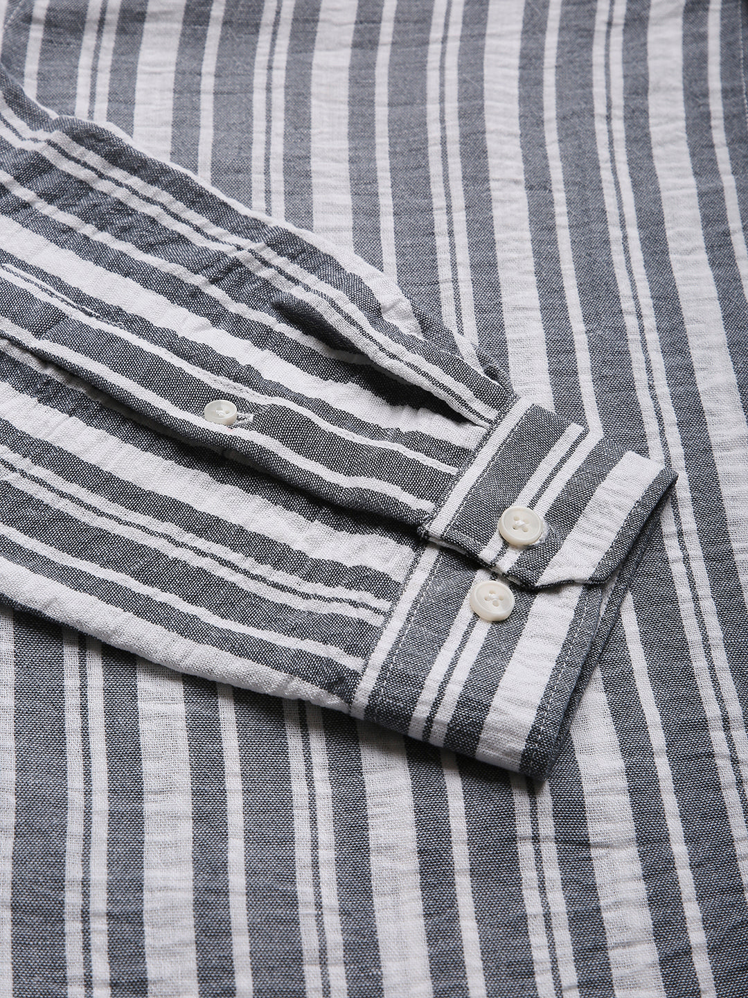 GRAY STRIPED MANDARIN SHIRT
