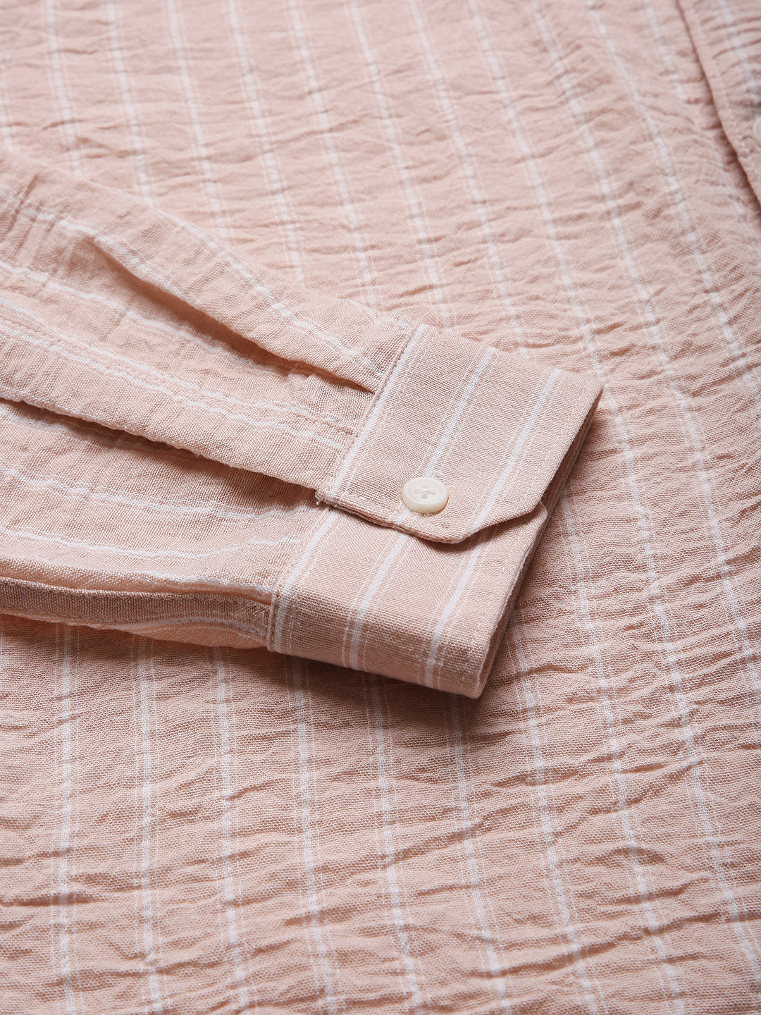 PEACH STRIPED MANDARIN SHIRT