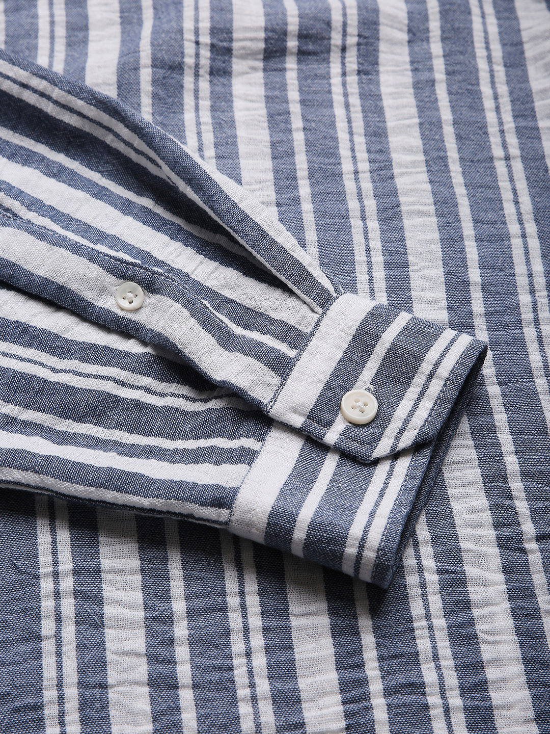 BLUE STRIPED MANDARIN SHIRT