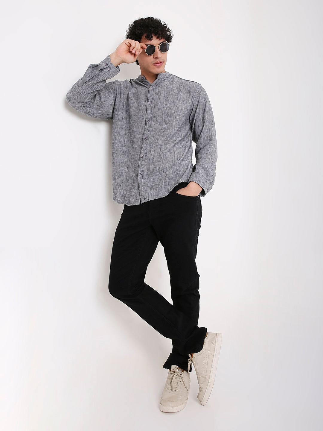 BLACK PREMIUM MANDARIN COLLAR SHIRT