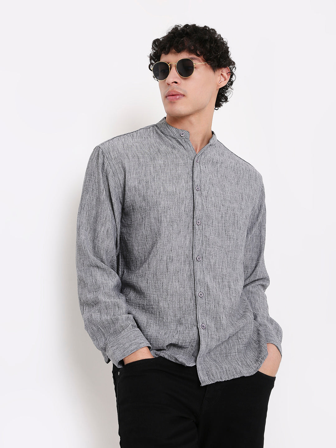 BLACK PREMIUM MANDARIN COLLAR SHIRT