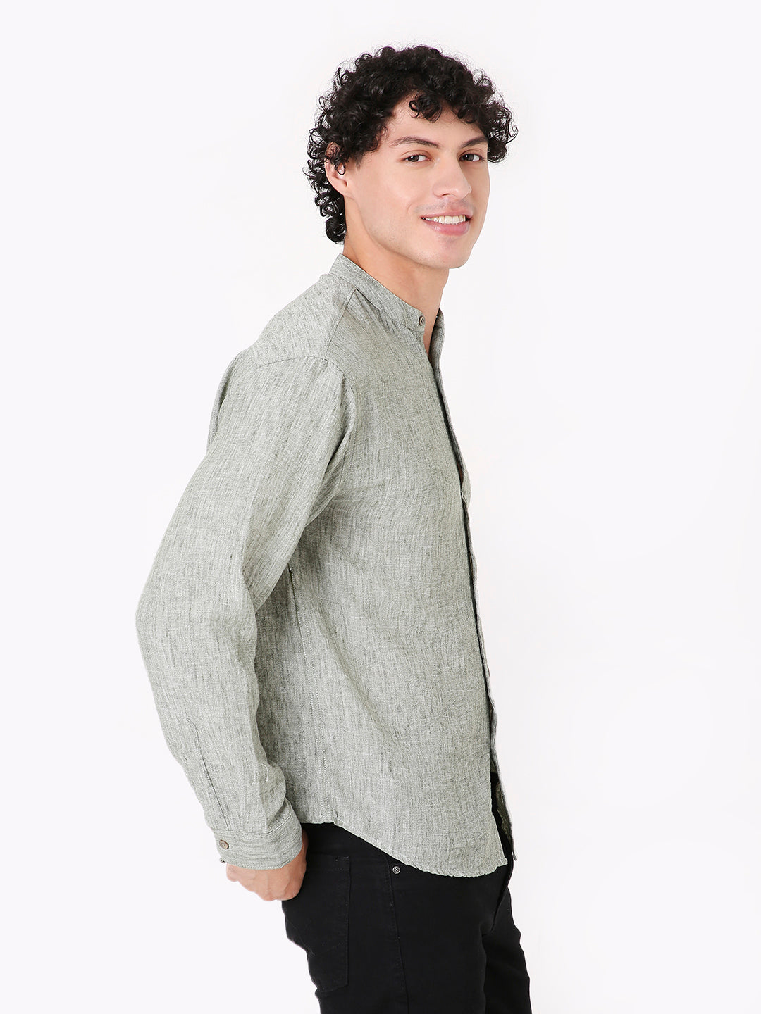 GREEN PREMIUM MANDARIN COLLAR SHIRT