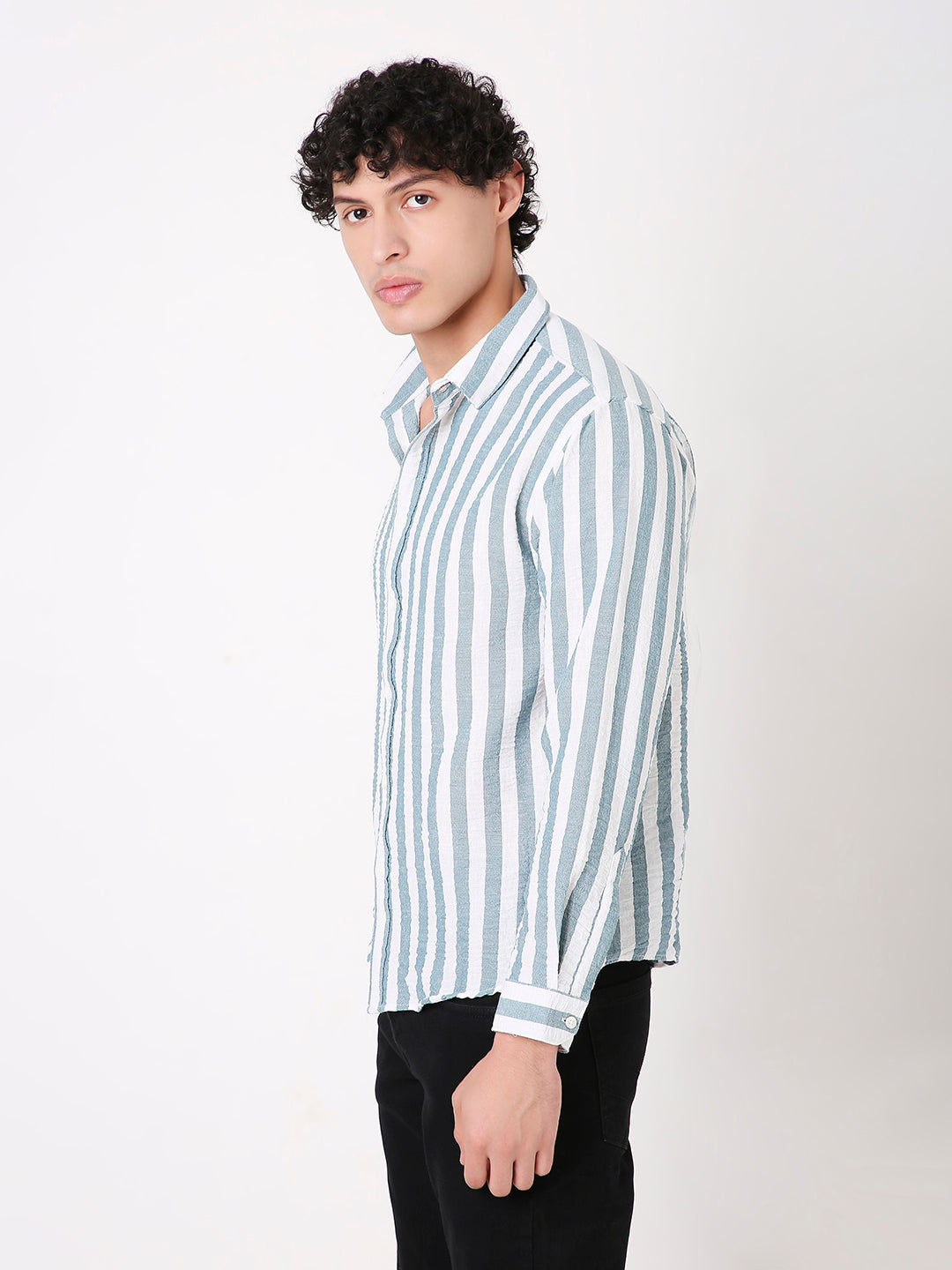 BLUE VERTICAL STRIPED SHIRT