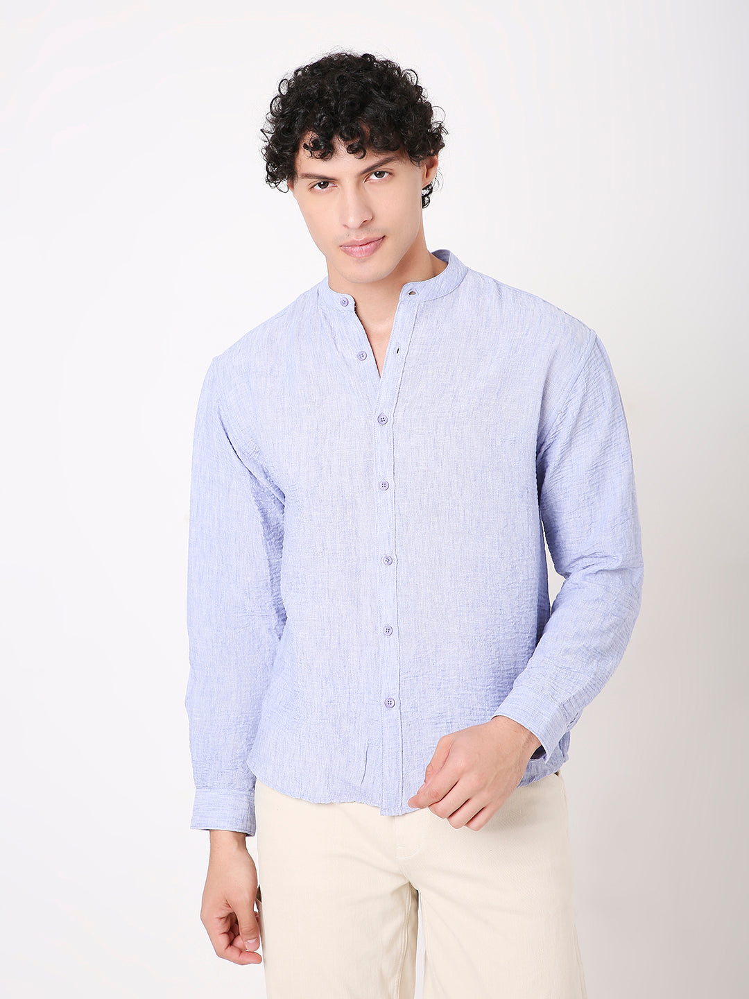 BLUE PREMIUM MANDARIN COLLAR SHIRT