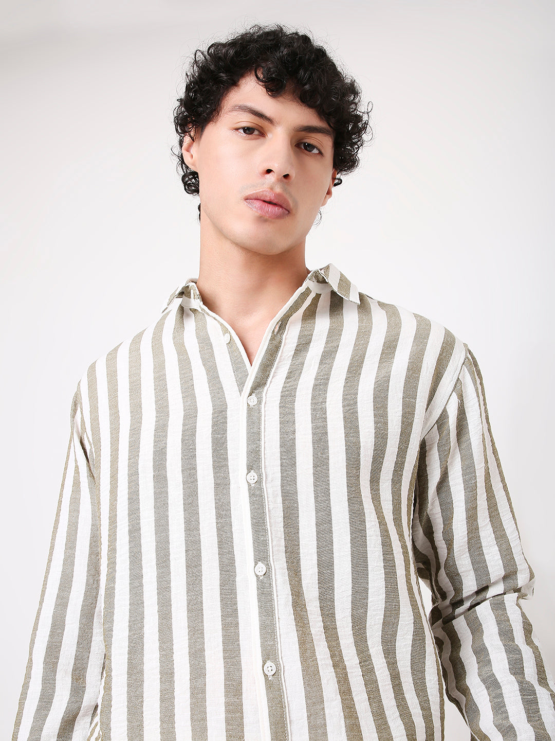 OLIVE VERTICAL STRIPED SHIRT