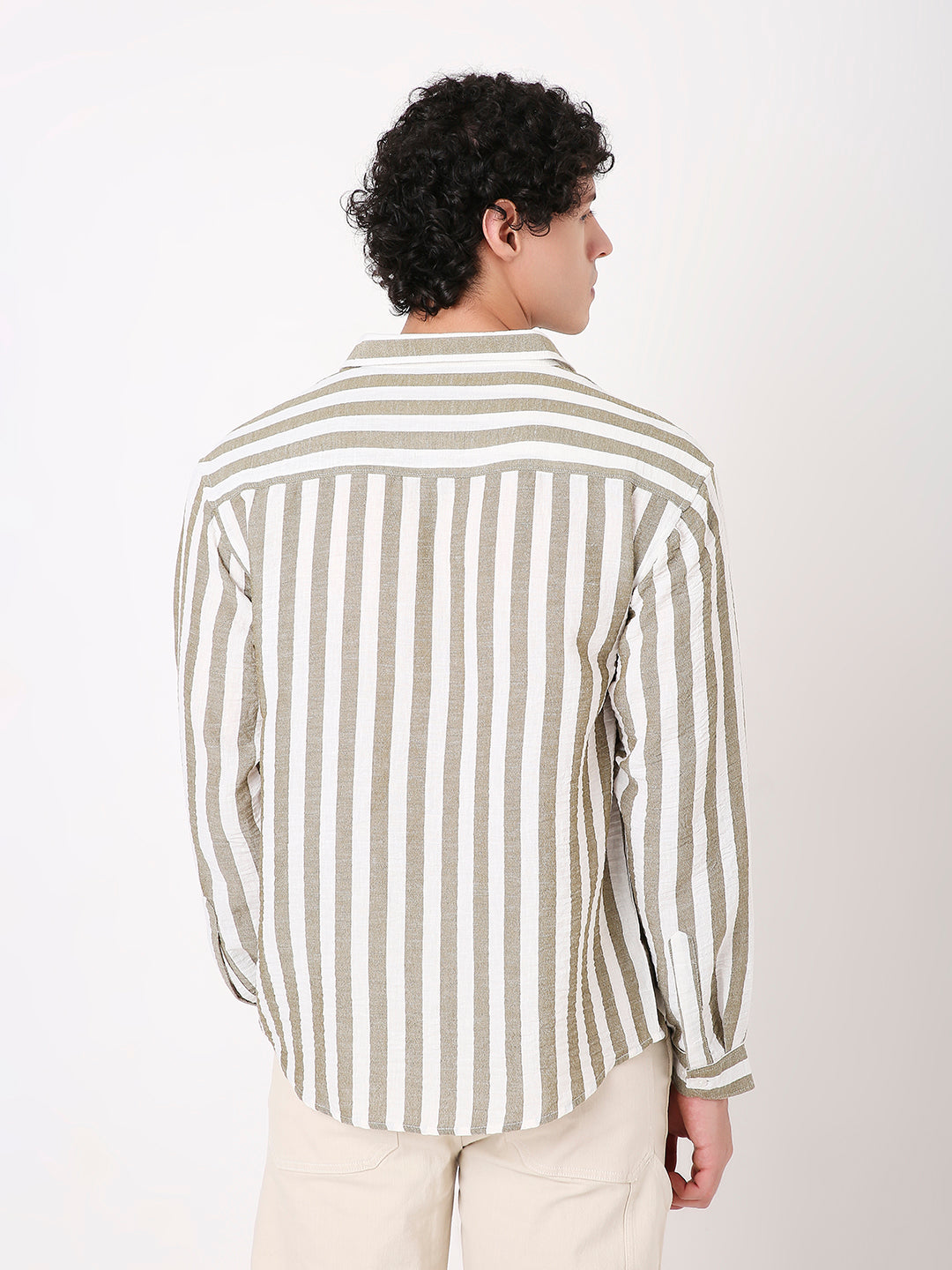 OLIVE VERTICAL STRIPED SHIRT