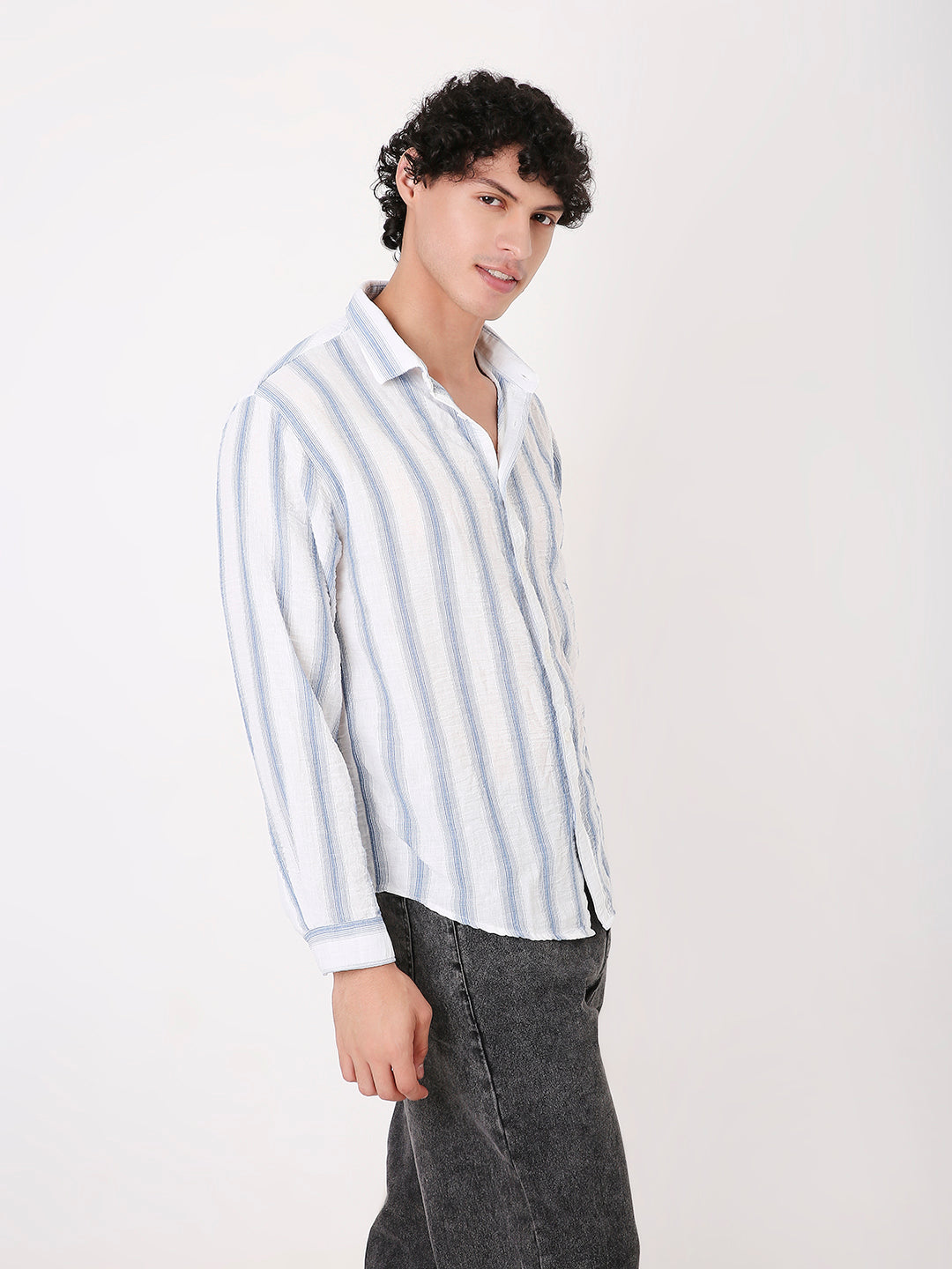 BLUE STRIPED LINEN BLEND SHIRT