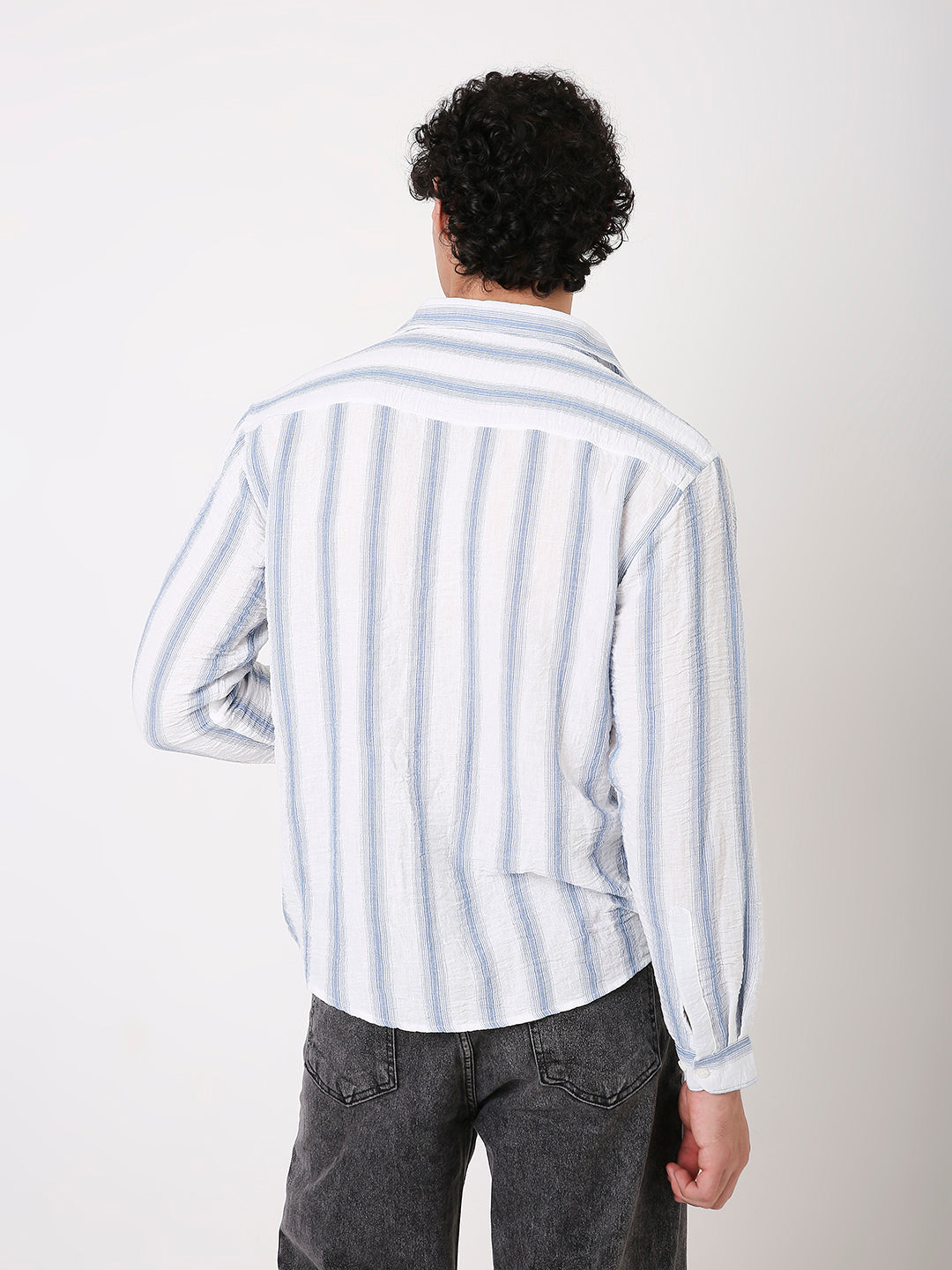 BLUE STRIPED LINEN BLEND SHIRT