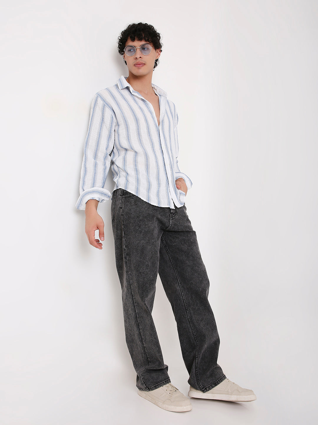 BLUE STRIPED LINEN BLEND SHIRT