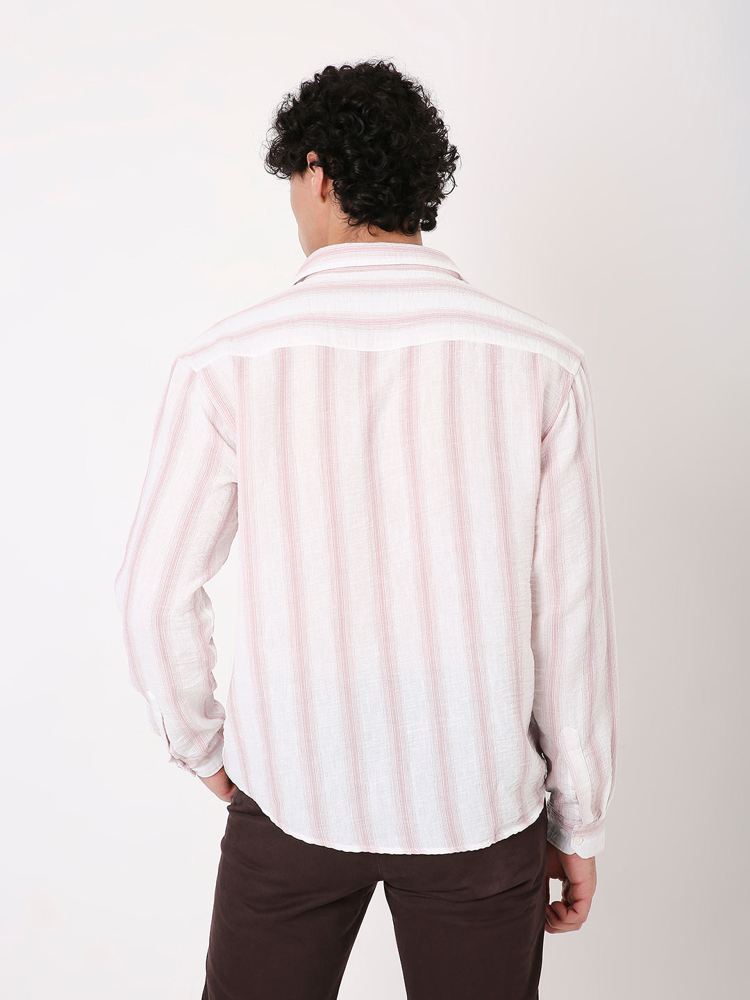 PINK STRIPED LINEN BLEND SHIRT