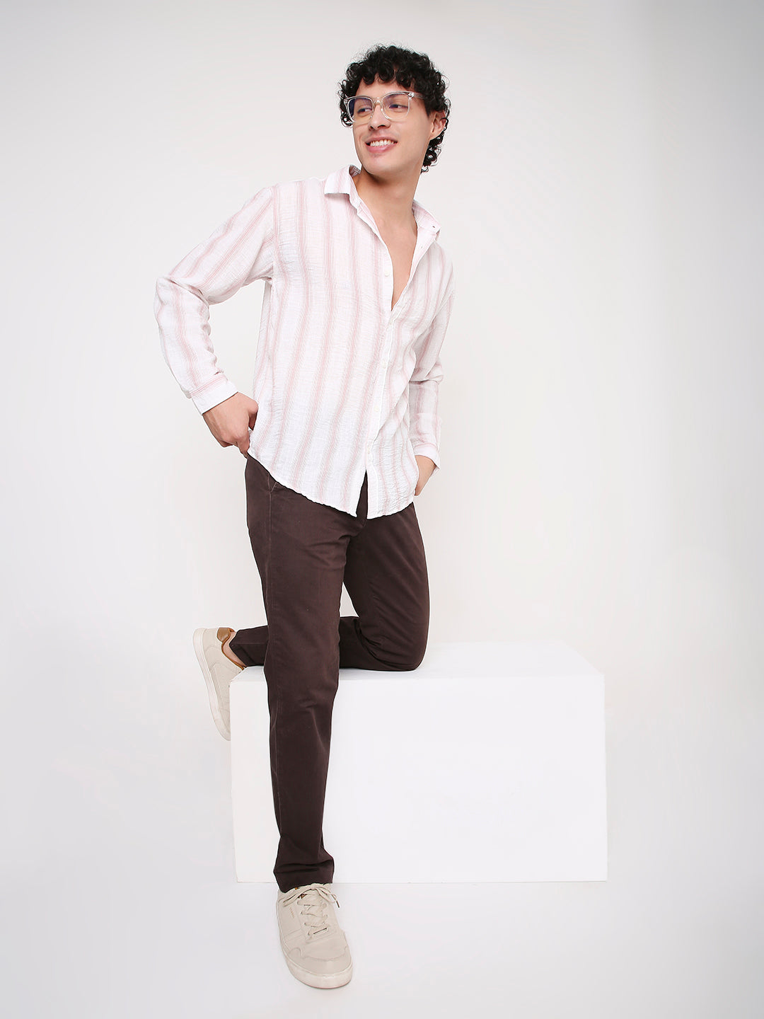 MEN'S RELAXED FIT STRIPED LINEN BLEND CASUAL SHIRT
