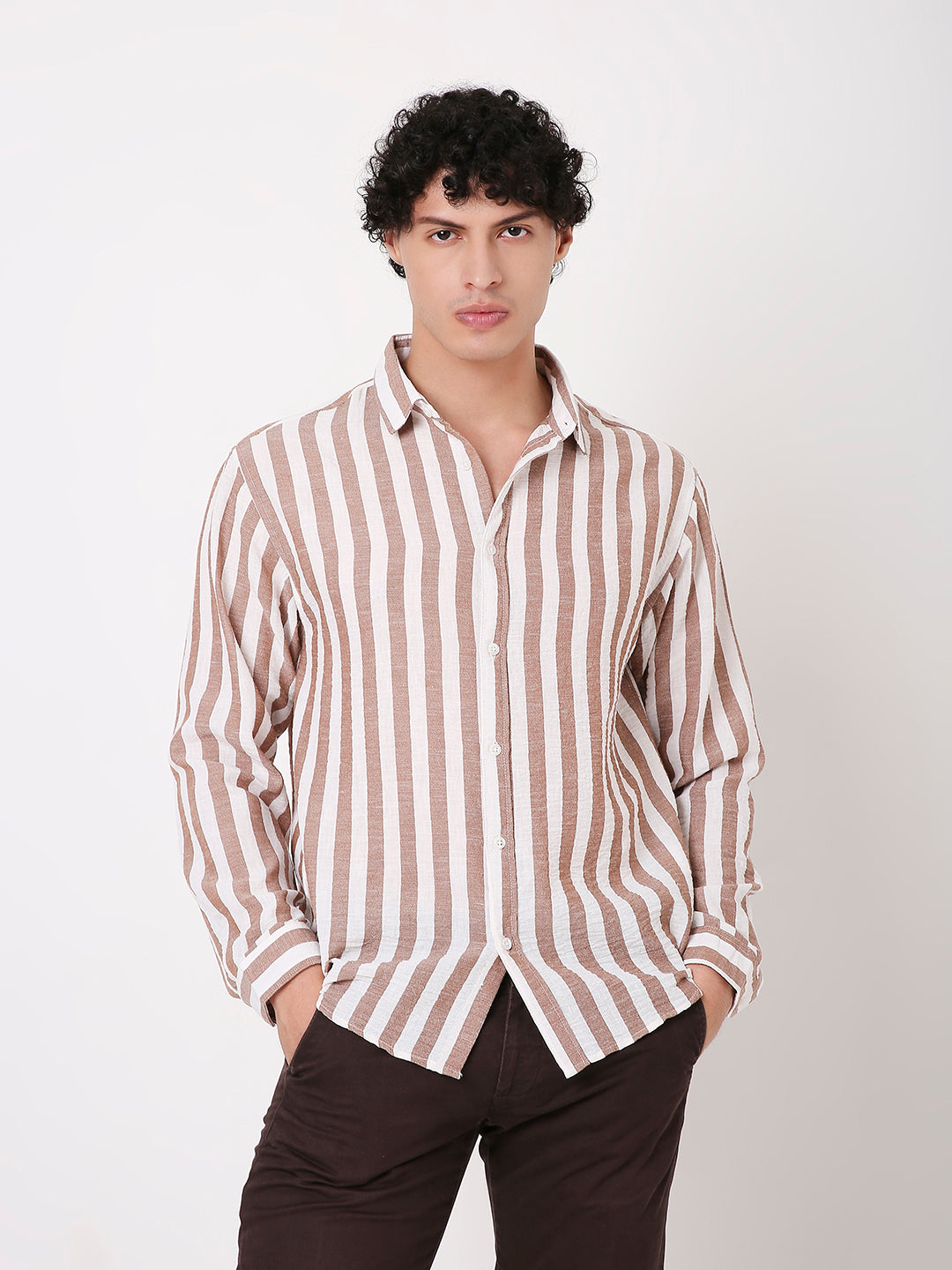 DARK PEACH VERTICAL STRIPED SHIRT