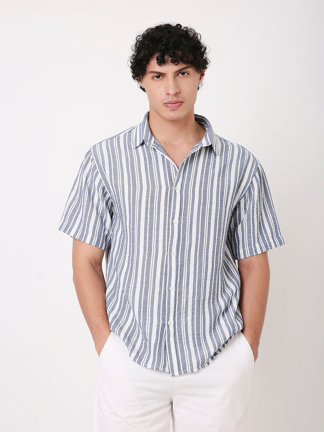 BLUE VERTICAL STRIPED SHIRT